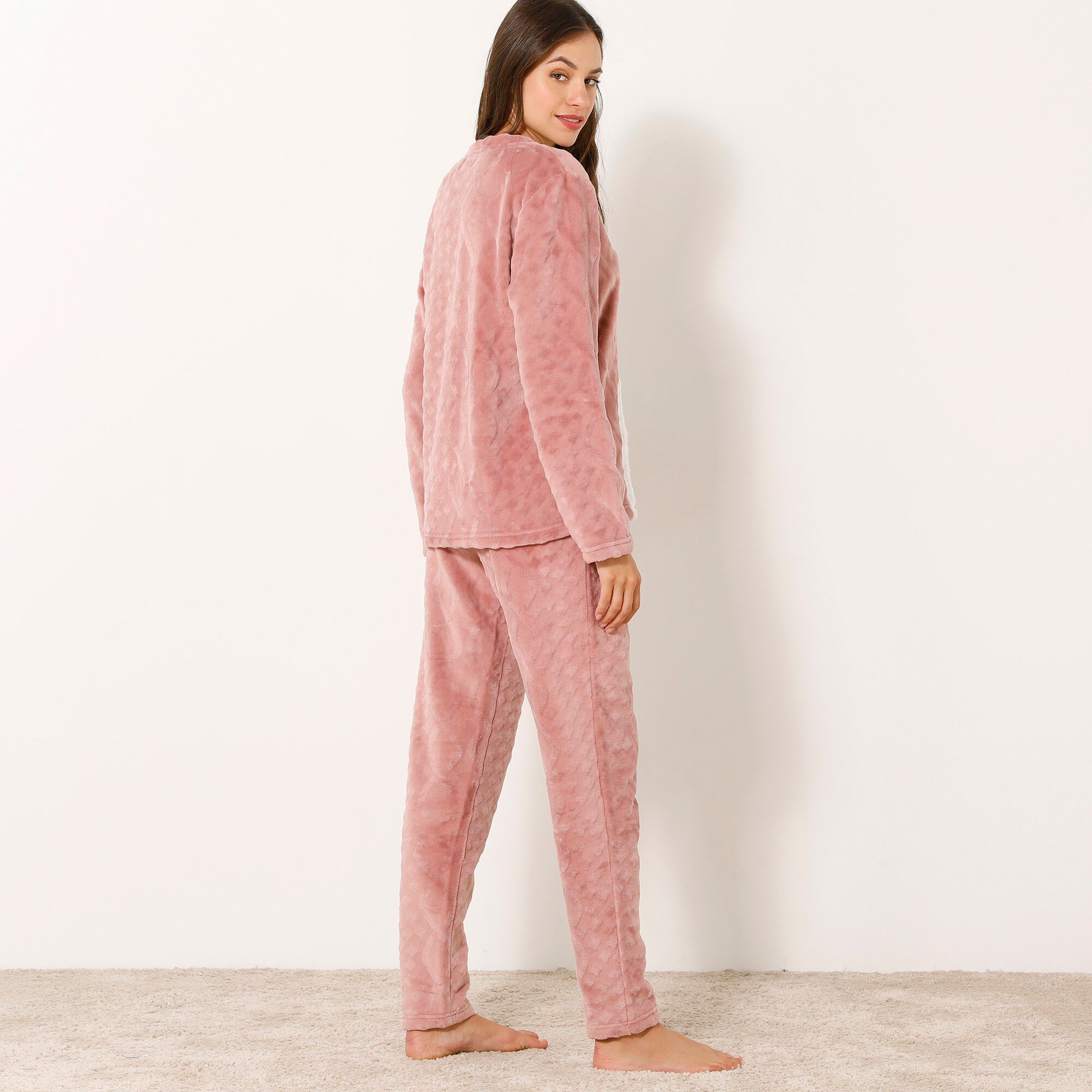 Pyjama lama pantalon maille polaire, toucher peluche