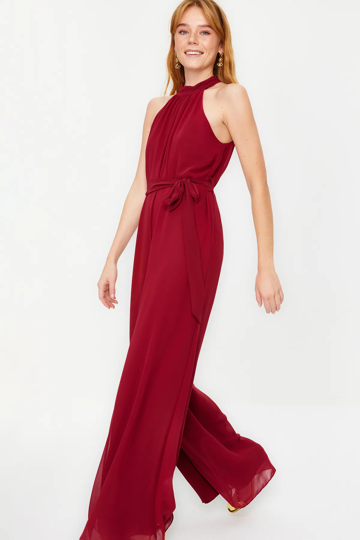 Trendyol Collection  Burgunderfarbener Maxi-Chiffon-Weboverall TWOSS23TU00093