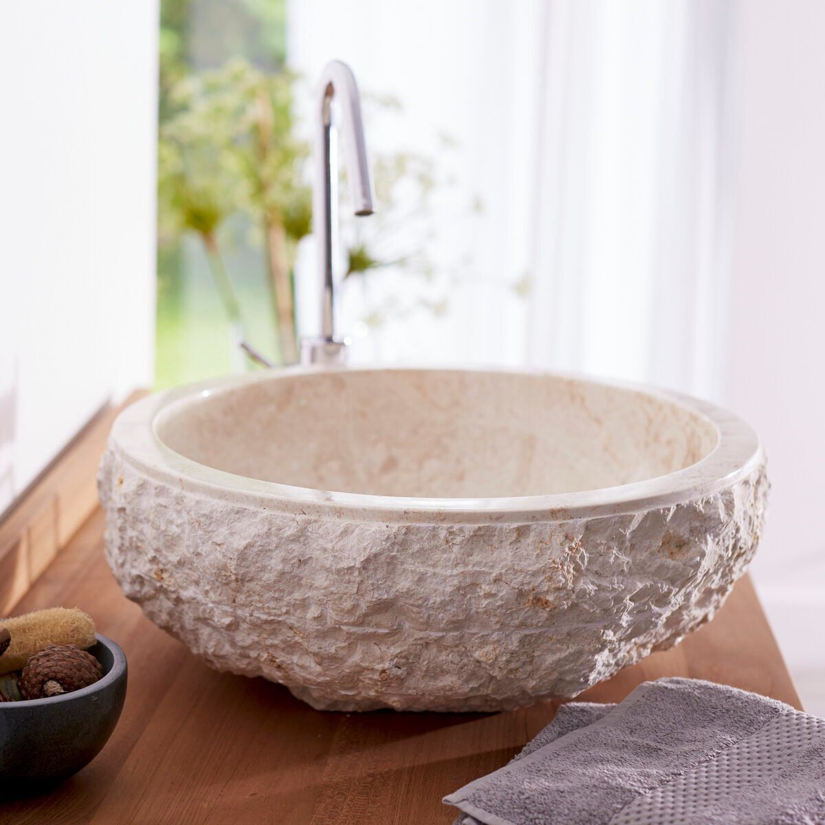 Tikamoon Waschbecken Waschbecken aus Marmor cream