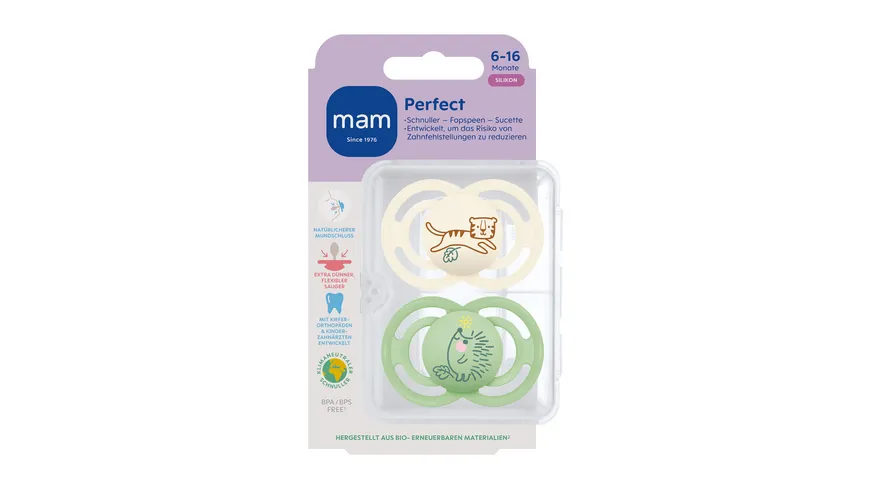 MAM Perfect Silikon, 6-16 Mon., 2 Stk, Tiger/Igel