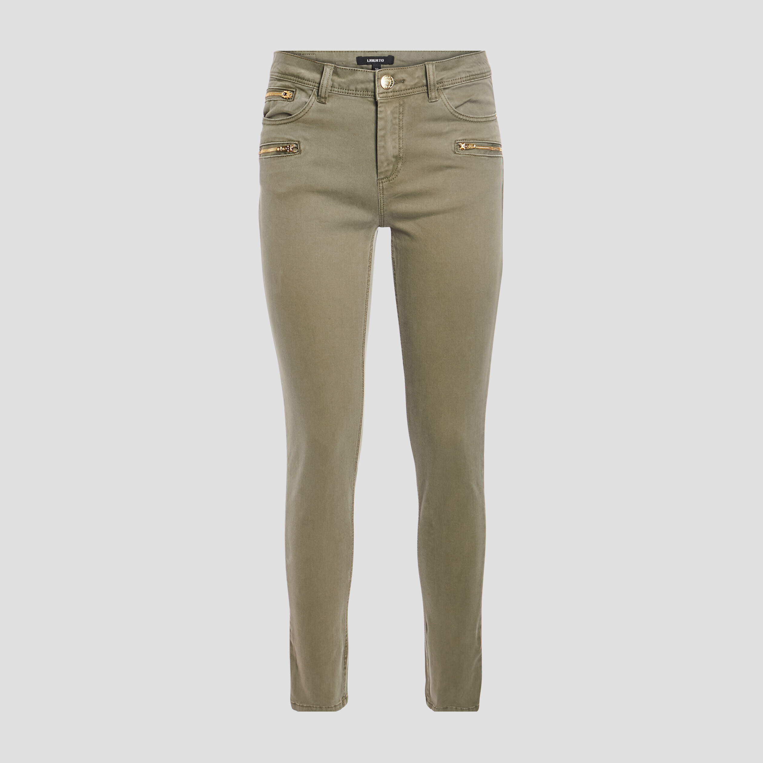 Pantalon skinny détails zippés vert kaki femme | La Halle