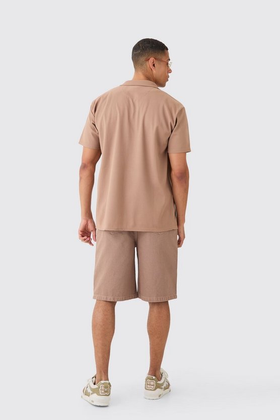 Kurzärmliges geripptes Oversize Hemd