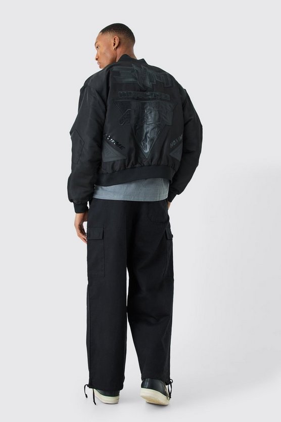 Kastige hochglänzende Nylon Moto-Bomberjacke