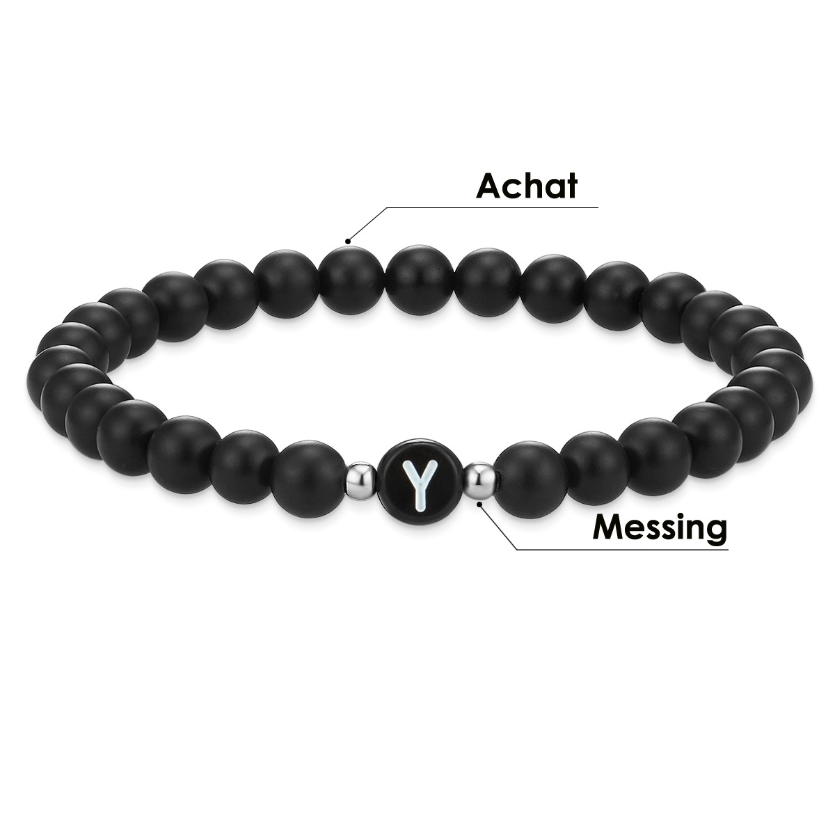 Armband Buchstaben Achat in Schwarz