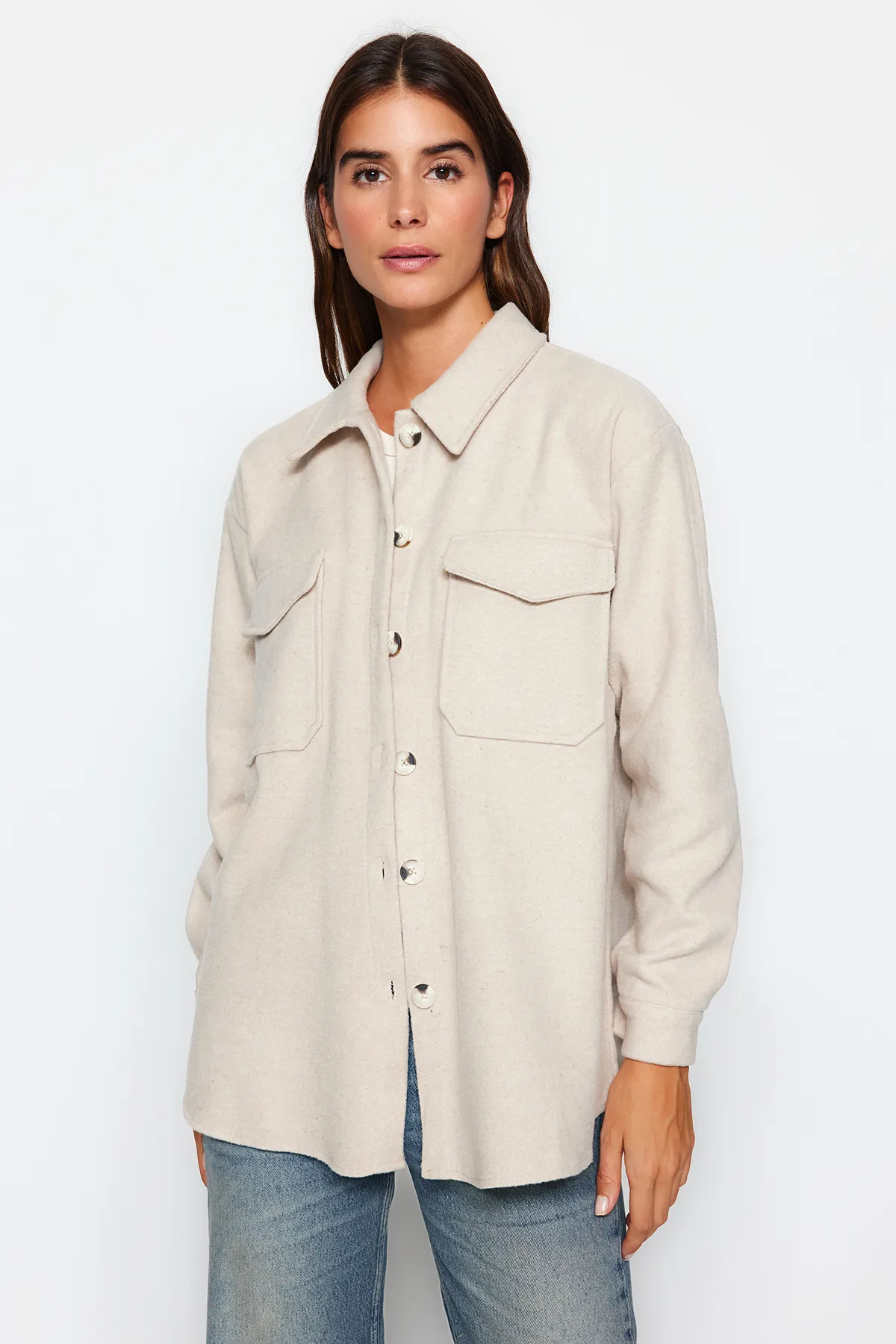 Trendyol Collection  Steinfarbener Jackenmantel mit Taschendetail TWOAW24MO00375