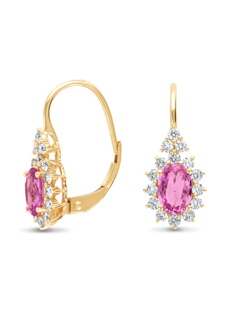 Diamond Point Yellow gold earrings, 1.21 ct pink sapphire, Eden