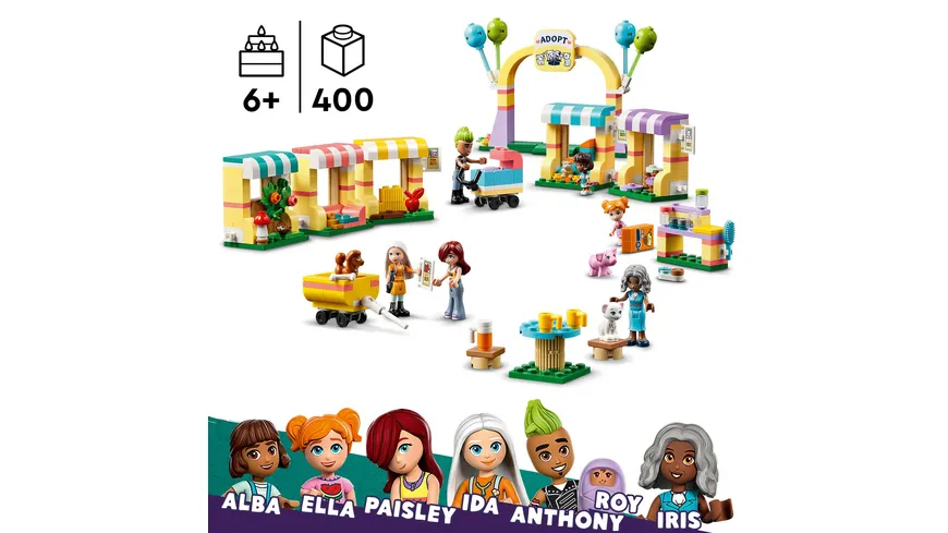 LEGO Friends 42615 Tieradoptionstag, Set mit Spielzeug-Tieren inkl. Hund