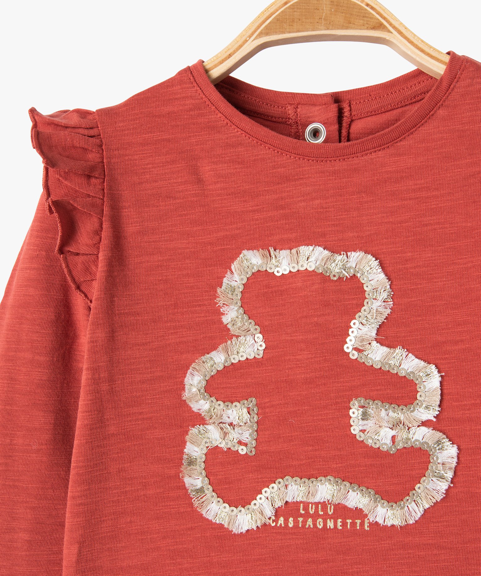Tee-shirt bébé fille à manches longues volantées - LuluC... orange | GEMO