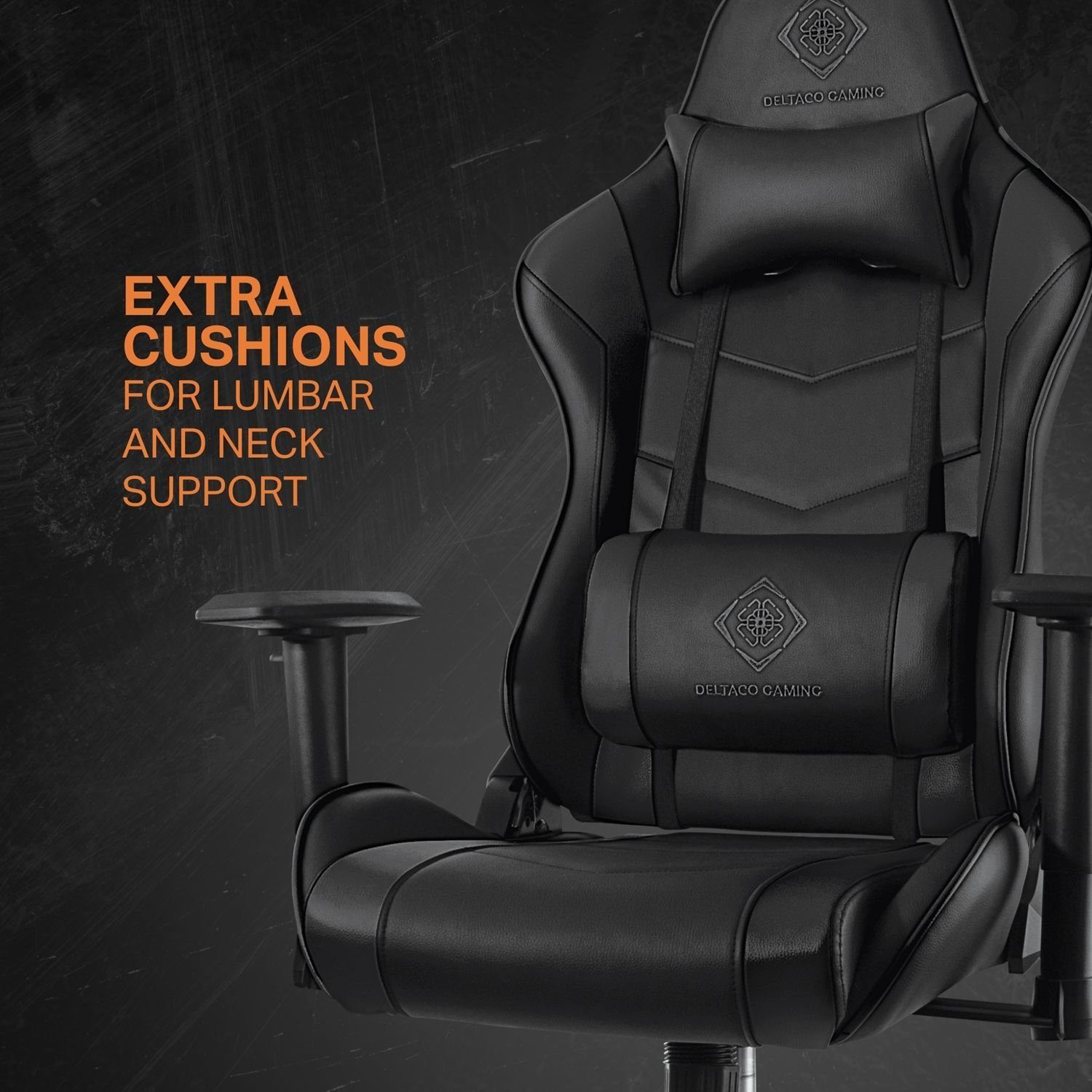 DELTACO Gaming-Stuhl Gaming Stuhl Jumbo Gamer Stuhl Kissen 110kg (kein Set), schw., extra groß, hohe Rückenlehne, inkl. 5 Jahre Herstellergarantie