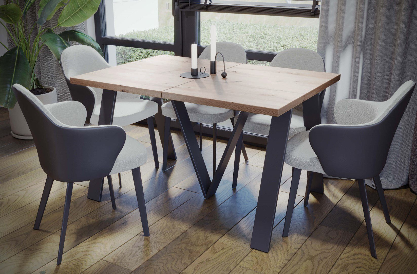 Endo-Moebel Esstisch Lungo XXL 130-405 cm 4m lang Esstisch Metallgestell ausziehbar