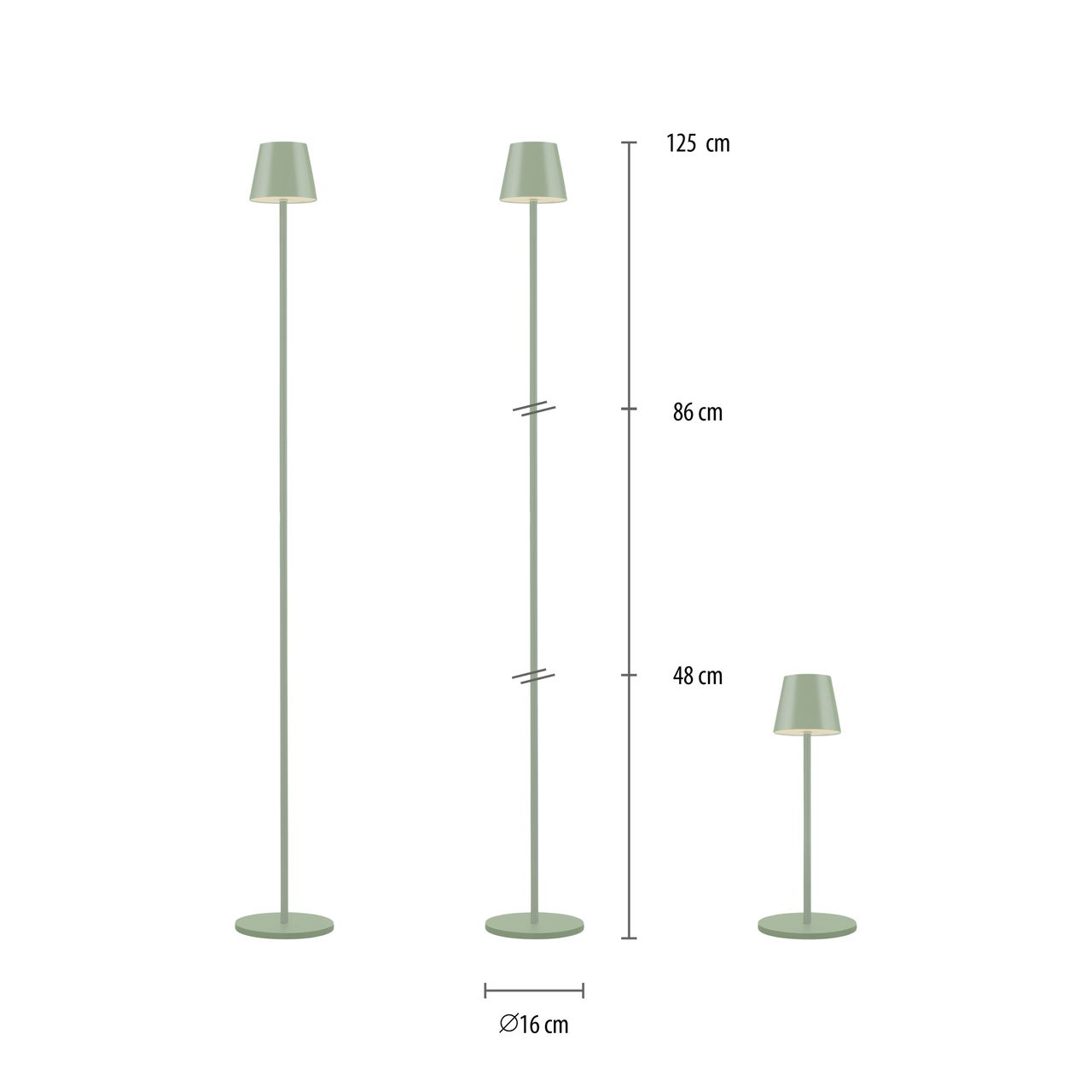 JUST LIGHT Akku-Stehleuchte EURIA, 1x LED-Board/2,50Watt/3000Kelvin, IP54, Grün