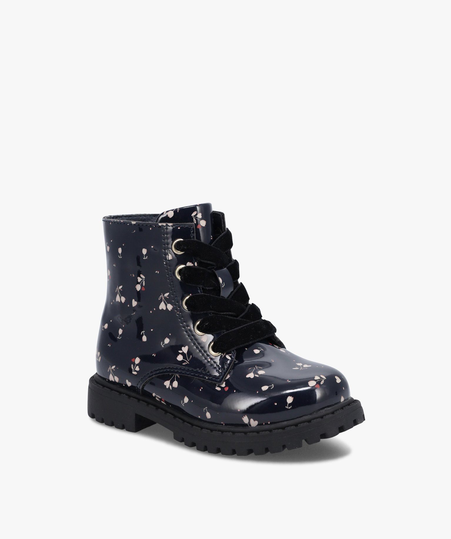 Bottines bébé fille vernies à lacets et semelle crantée marine | GEMO