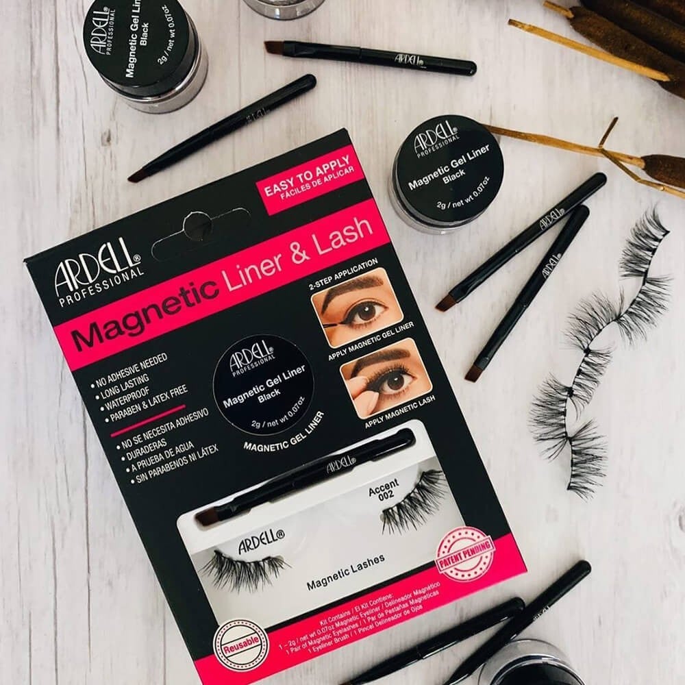 Kit de cílios postiços magnéticos Ardell com delineador em gel preto (2g) Accent 002
