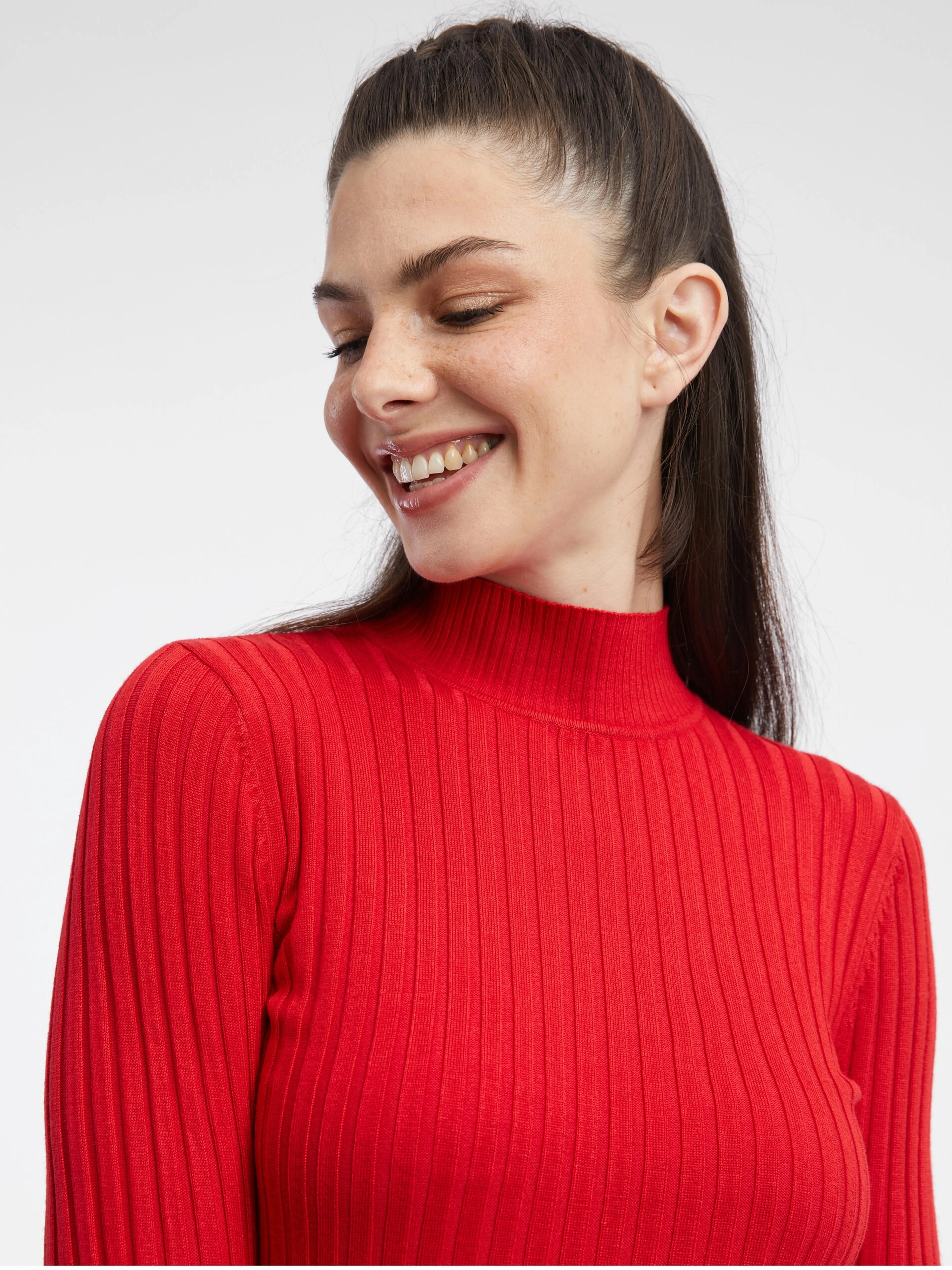 Roter Damen-Rippenpullover ORSAY
