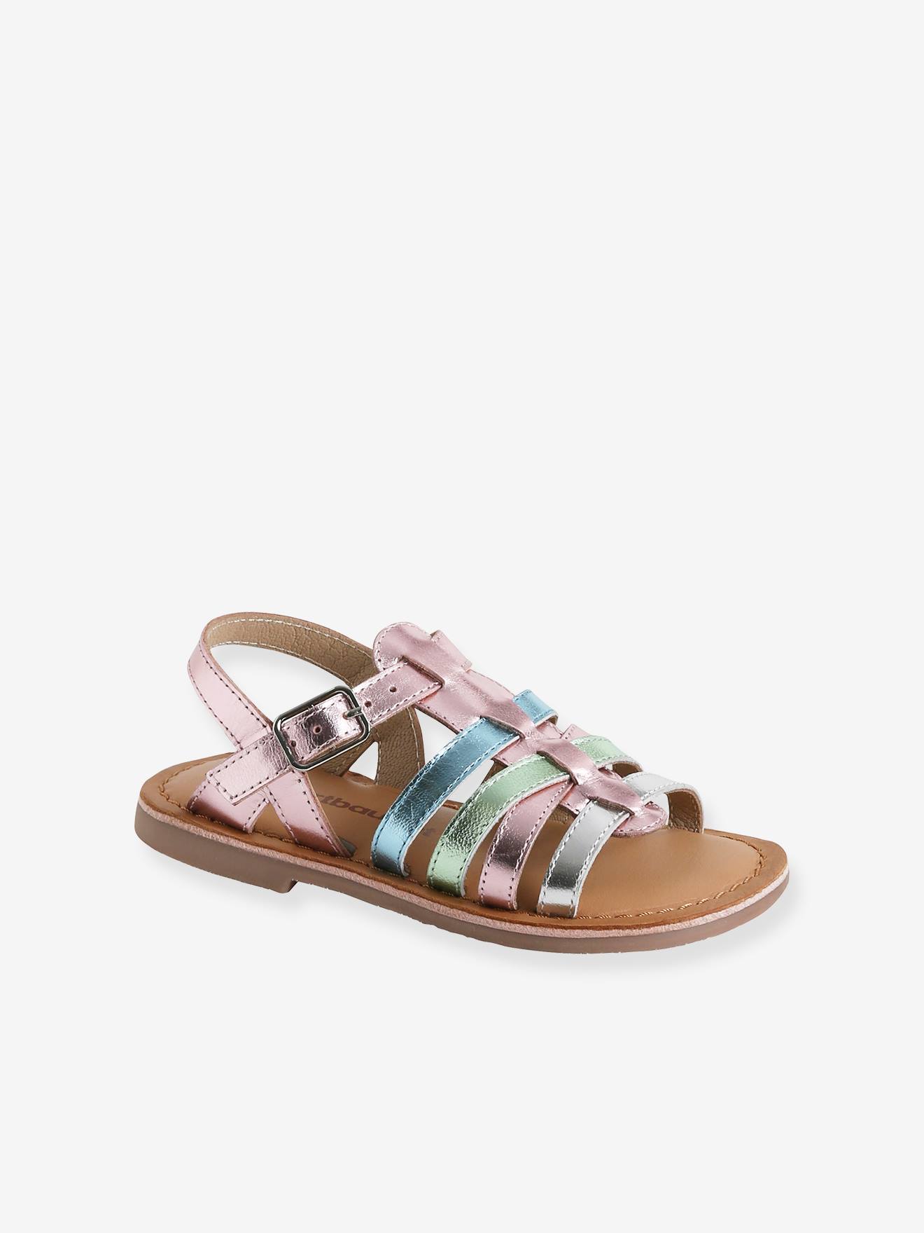 Sandales multi-brides cuir fille lilas