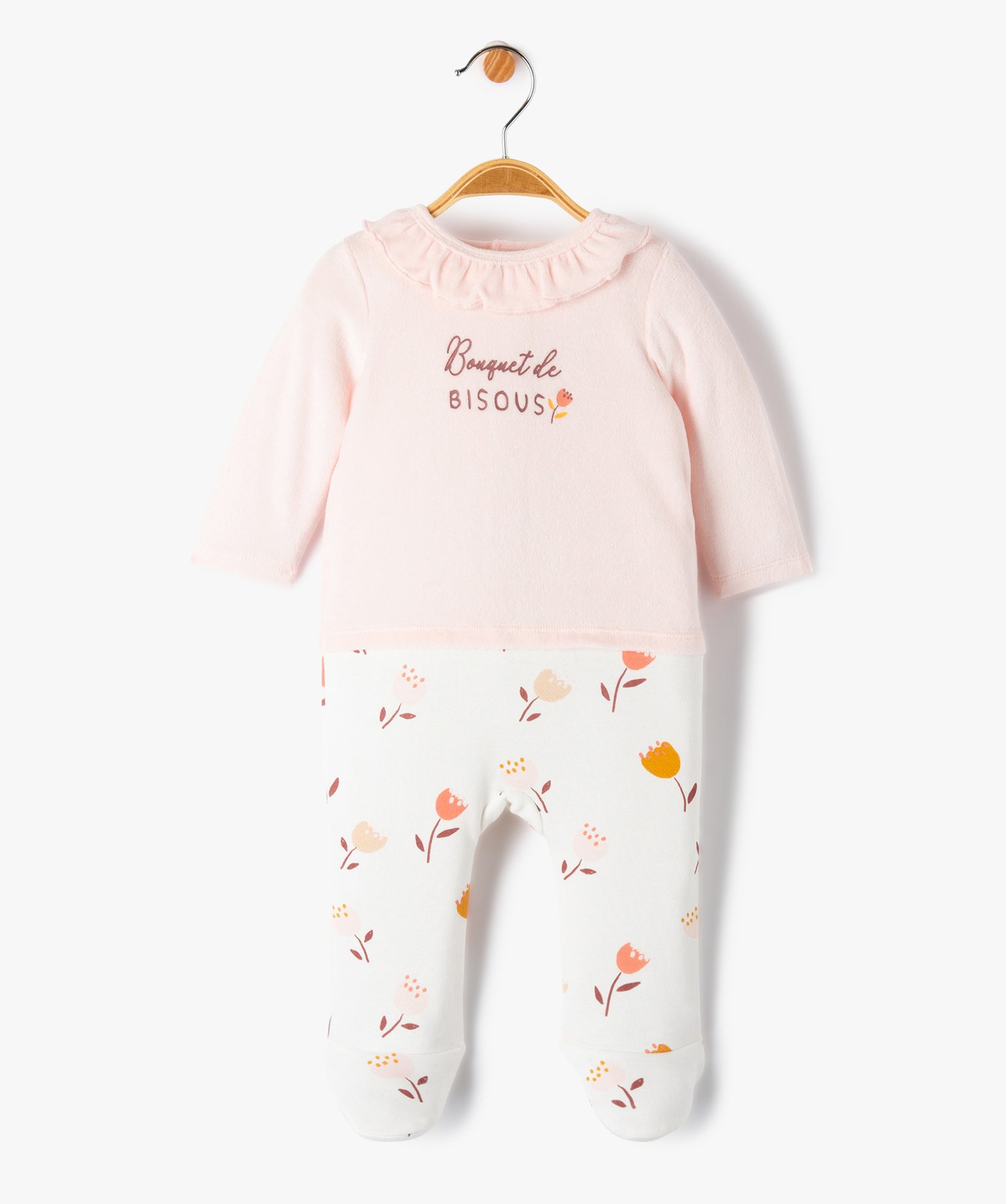 Pyjama bébé fille bimatières effet 2 en 1 rose | GEMO