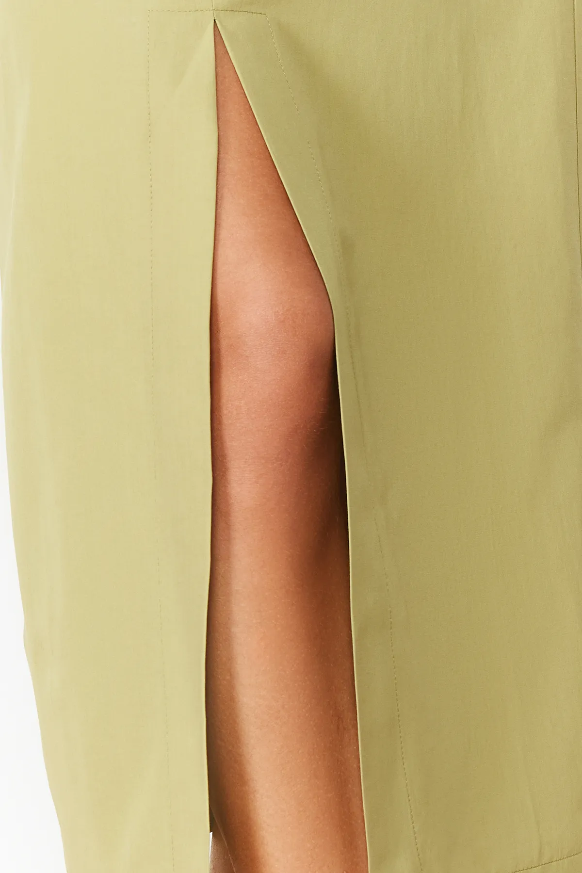 Trendyol Collection  Khaki Premium Midi-Webrock mit geradem Schlitz vorne TWOSS24ET00071