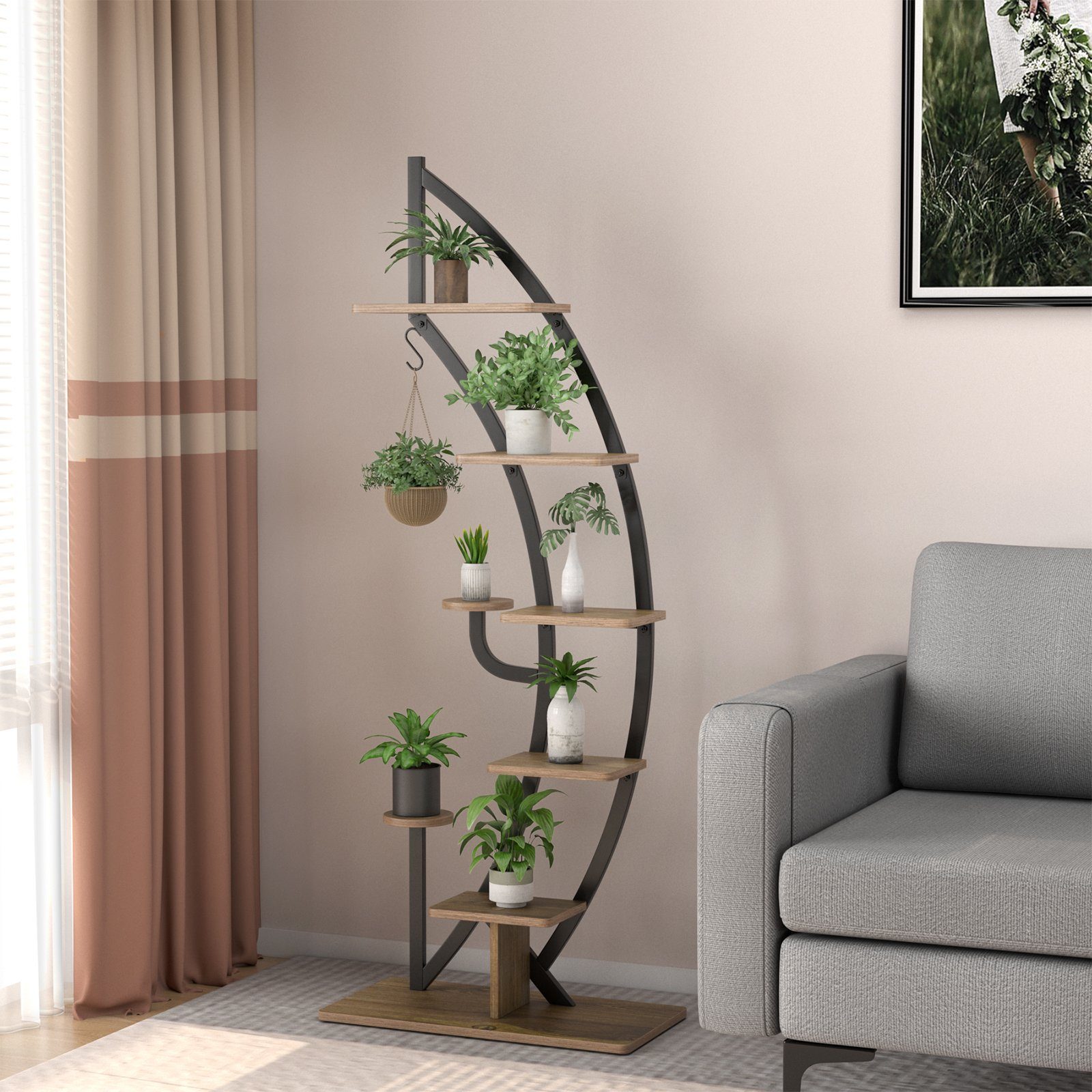COSTWAY Blumenständer (1 St), 6-stufig, mit 2 Ablagen, Haken & Kippschutz