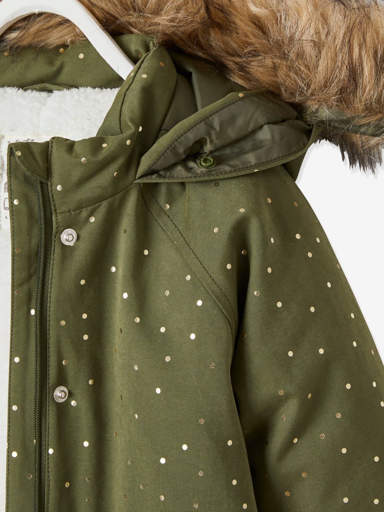 Parka à capuche à pois irisés fille vert clair
