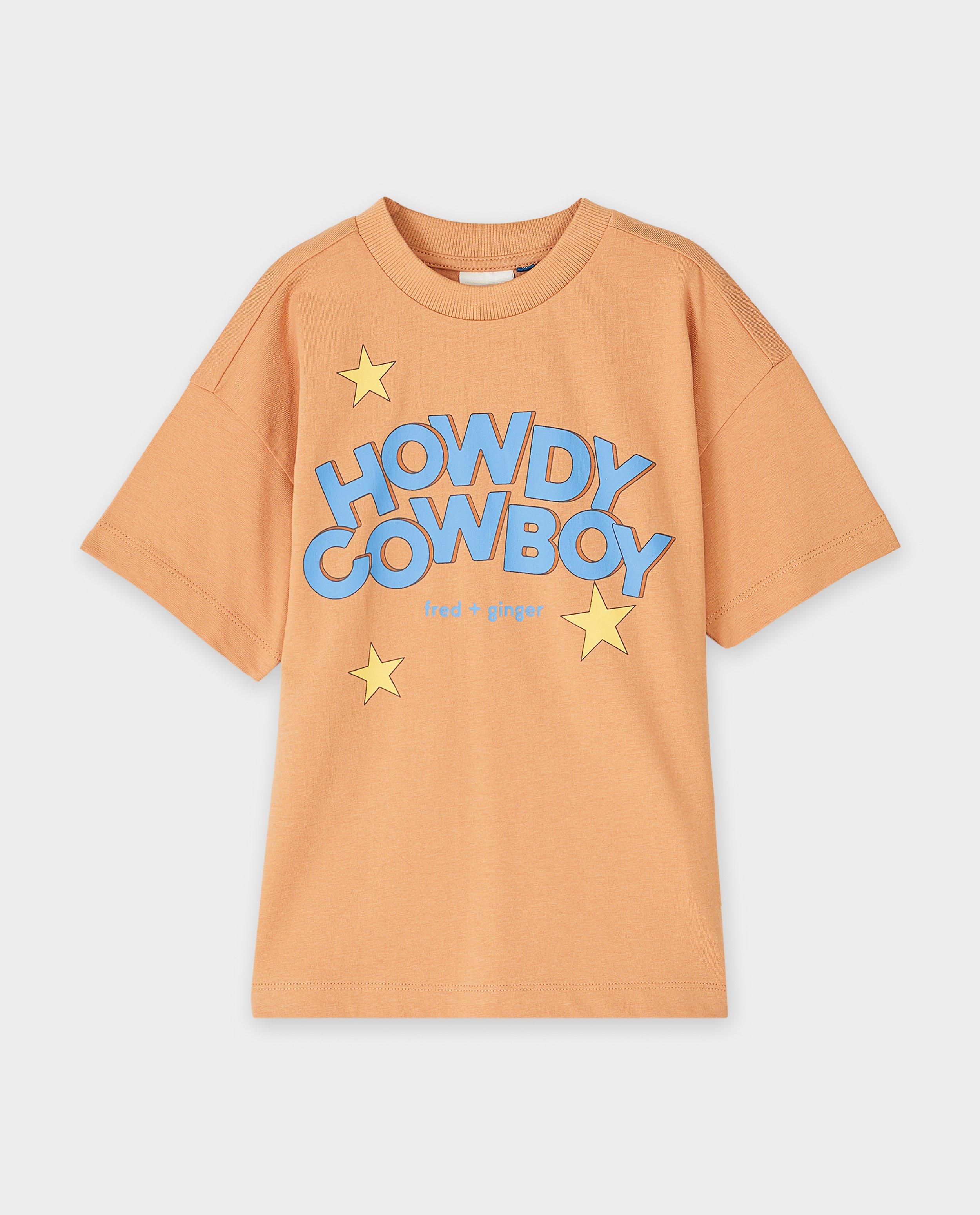 Tricou Fred + Ginger cu inscripție, unisex, 92-128 maro deschis