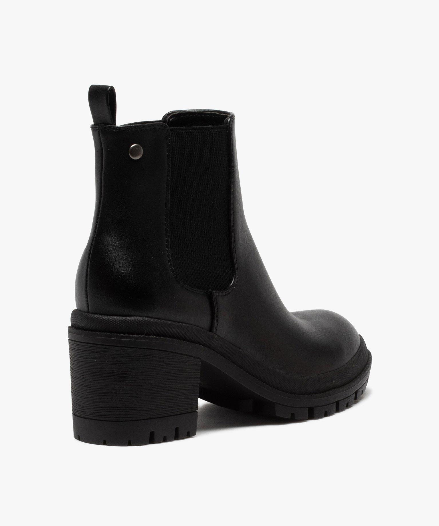 Boots femme chelsea unies à talon et semelle crantée noir | GEMO