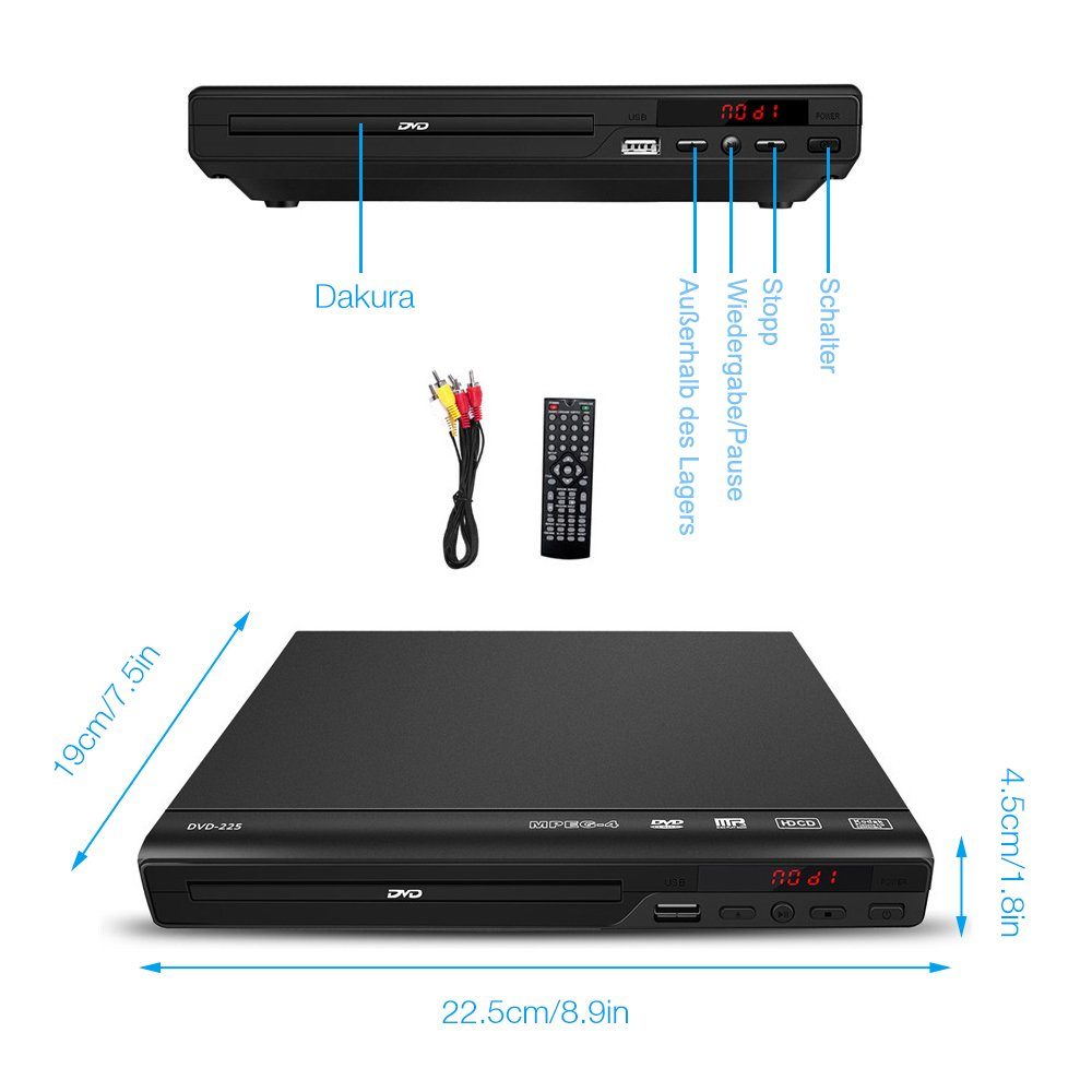ombar DVD-Player für TV,Regionsfreier DVD-Player CD-Player mit Fernbedienung DVD-Player