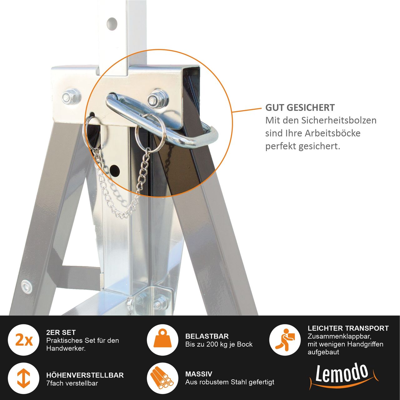 Lemodo Unterstellbock 2er Set, 7-fach höhenverstellbar