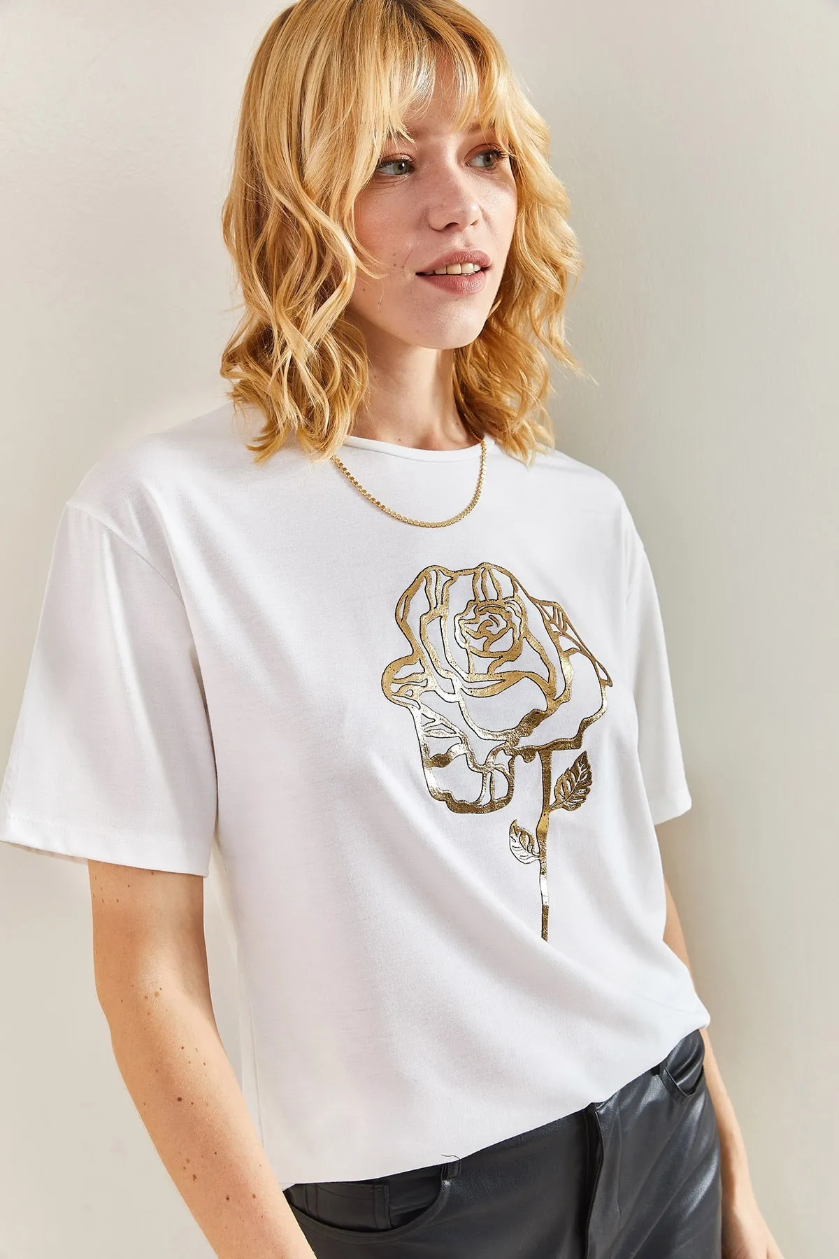 Bianco Lucci  Damen-T-Shirt mit Rosenmuster