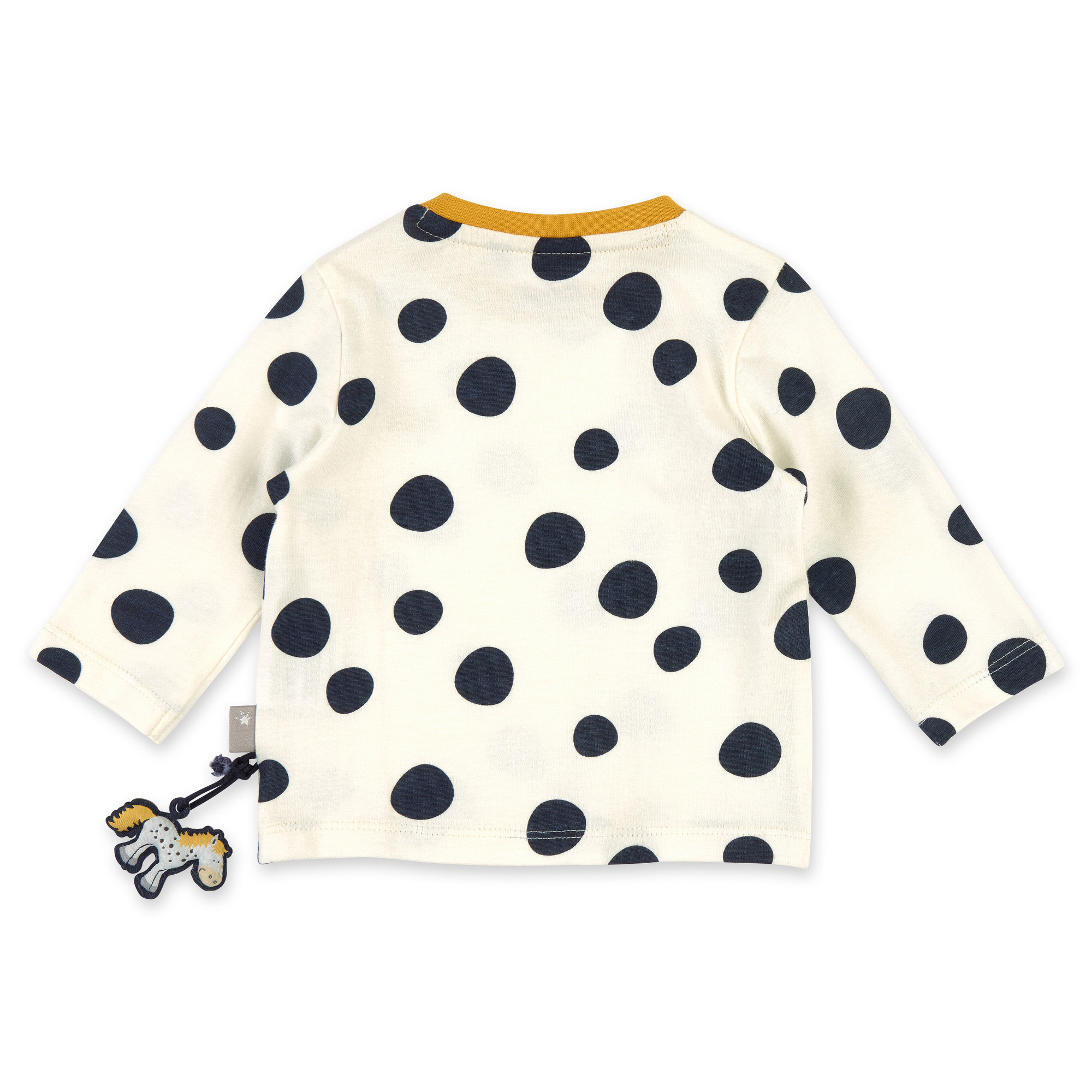 Weißes Baby Langarmshirt mit dunkelblauen Punkten