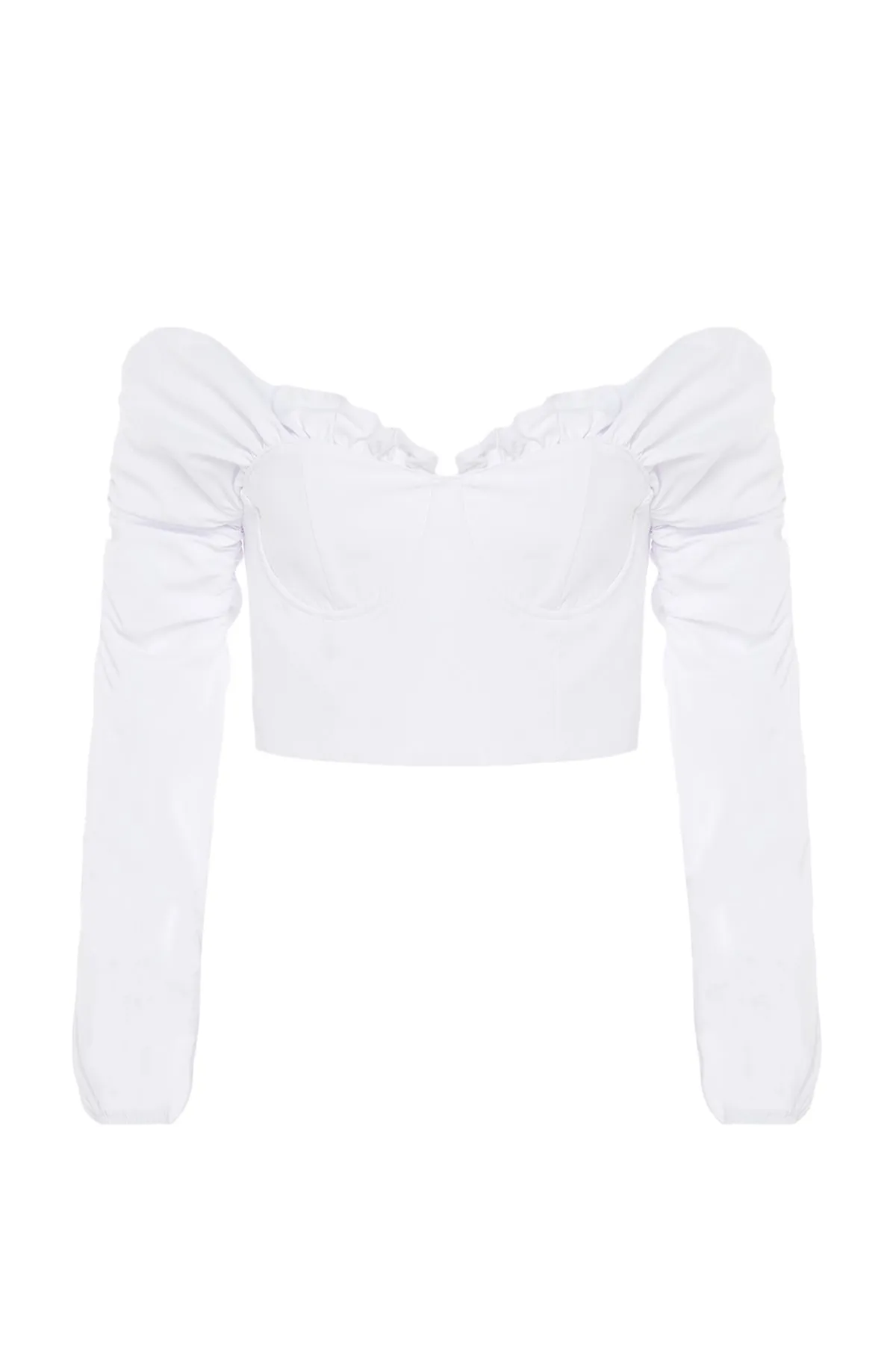 Trendyol Collection  Ecrufarbene, kurz geschnittene Popeline-Bluse TPRSS23BZ00014