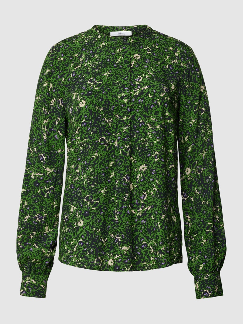 Bluse aus Viskose mit floralem Muster und verdeckter Knopfleiste in grasgrün