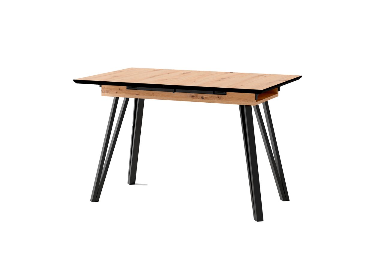 byLiving BERLIN Tisch mit Auszug, Breite 120 cm, Metall schwarz pulverbeschichtet, Eiche-Optik