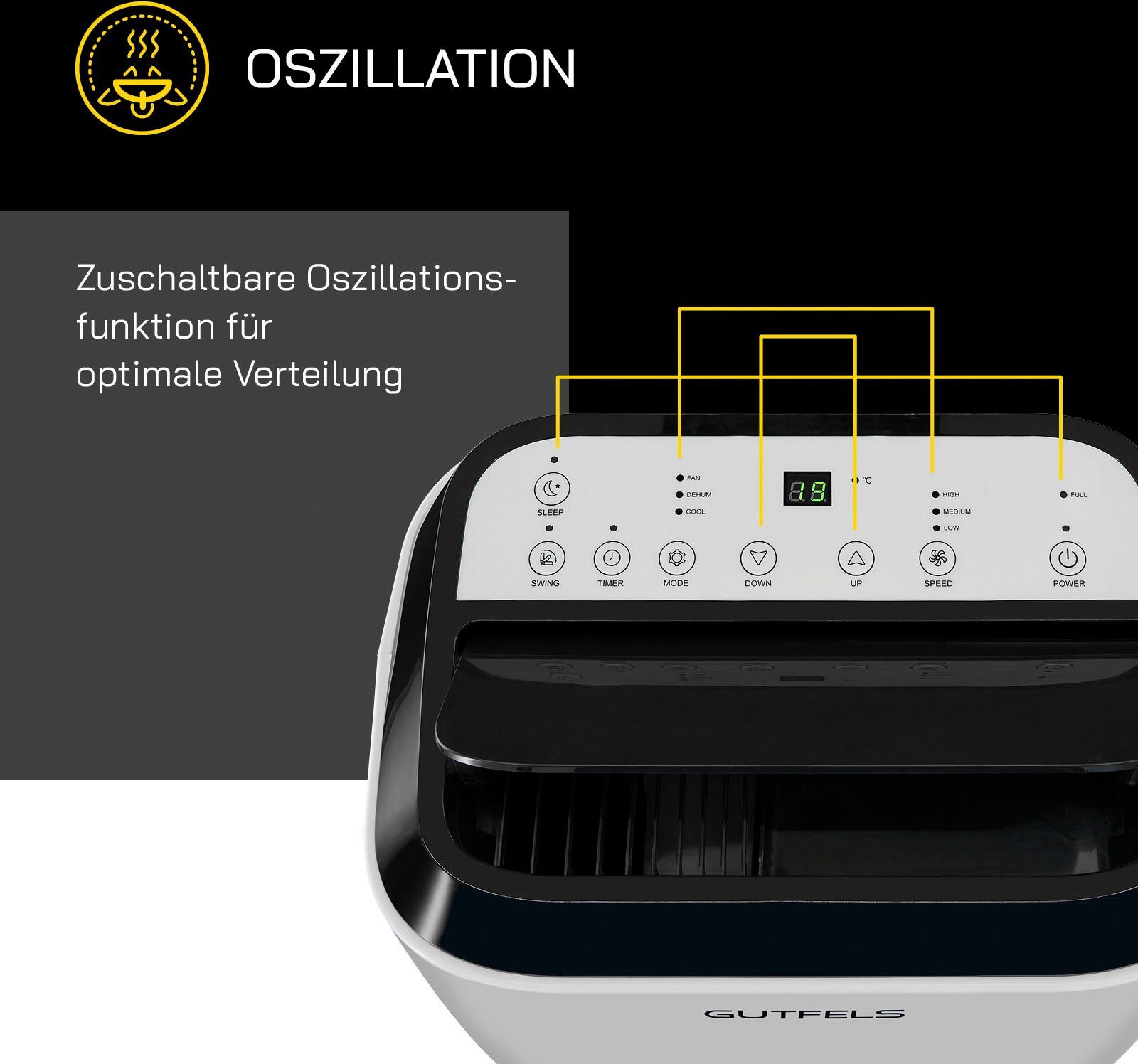 Gutfels 3-in-1-Klimagerät CM 61249 we, Luftkühlung - Entfeuchtung, geeignet für 38 m² Räume