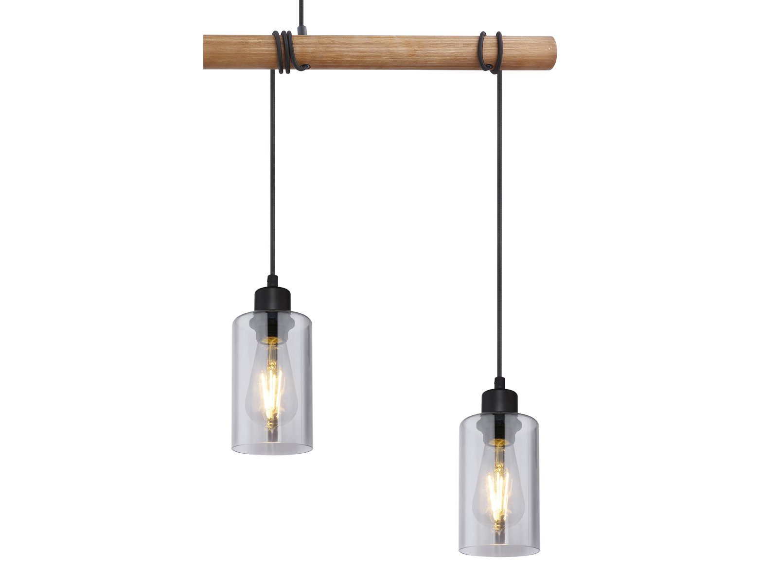 meineWunschleuchte LED Pendelleuchte, Leuchtmittel stufenweise über Wandschalter dimmbar, LED wechselbar, warmweiß, Designer-lampen Balken-lampe Rauchglas & Holz-balken hängend, B 98cm