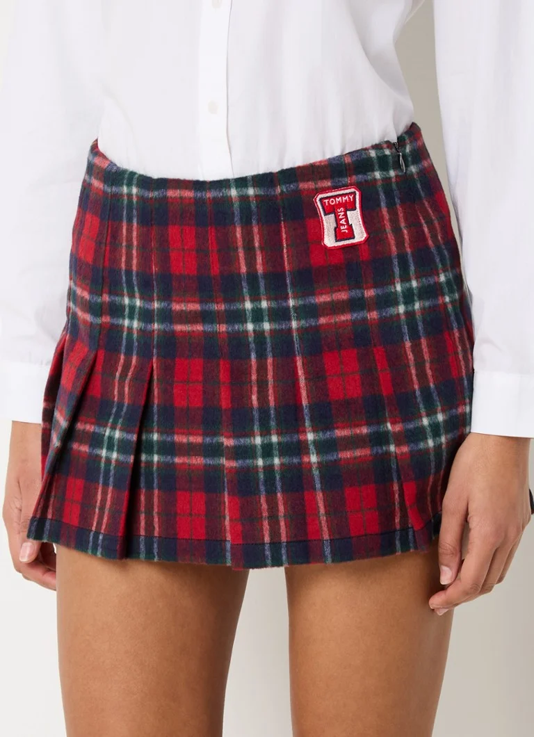 Fustă mini Tommy Hilfiger cu model din amestec de lână și pliuri