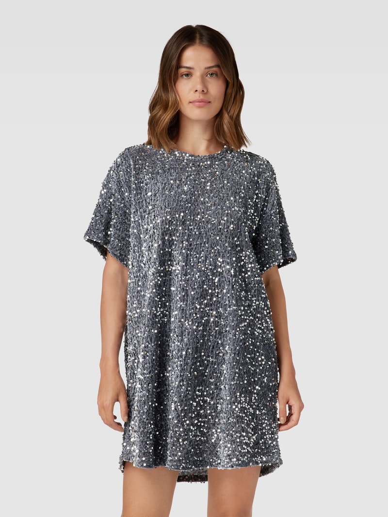 Minikleid mit Rundhalsausschnitt in silber
