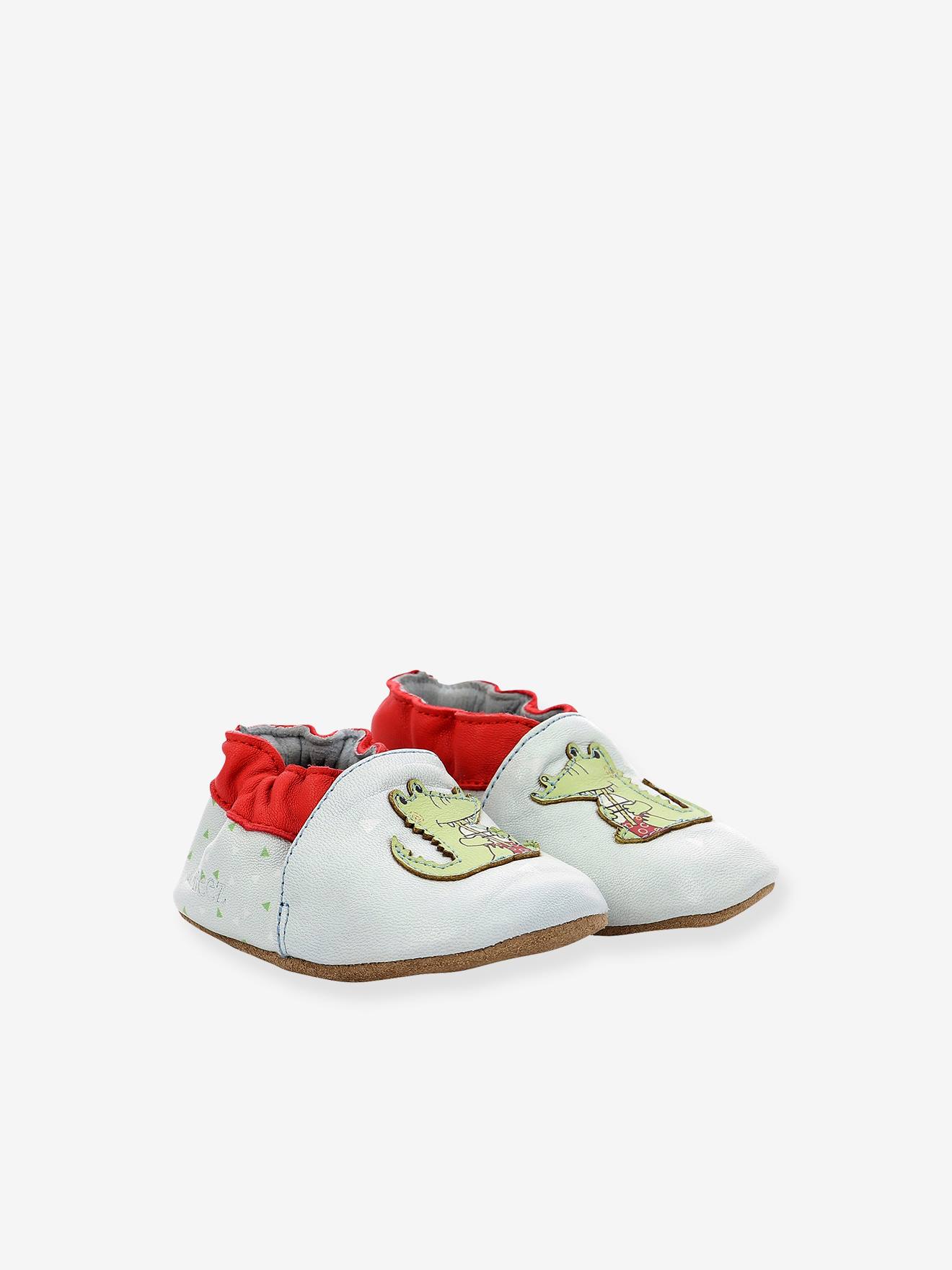 Chaussons cuir souple bébé Relax Croco ROBEEZ© bleu ciel
