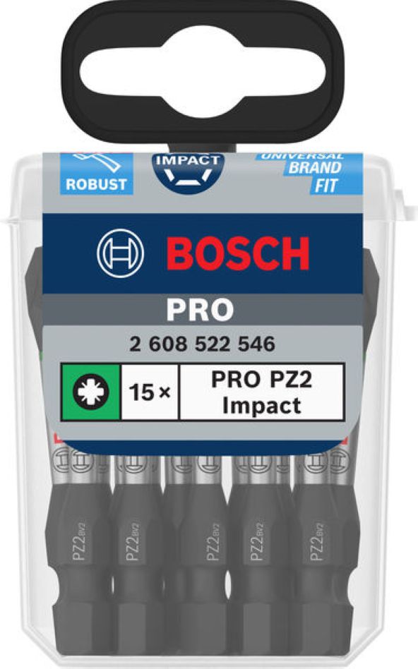 Bosch Blue Accessories 2608522546 PRO bity udarowe Pozidriv PZ2 55 mm 15 sztuk w pudełku Tic Tac
