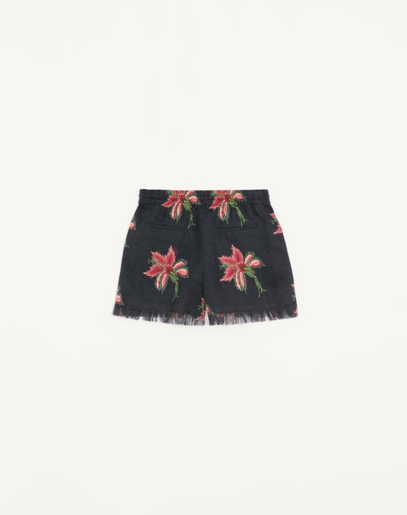 Shorts i hørpapir med blomsterprint