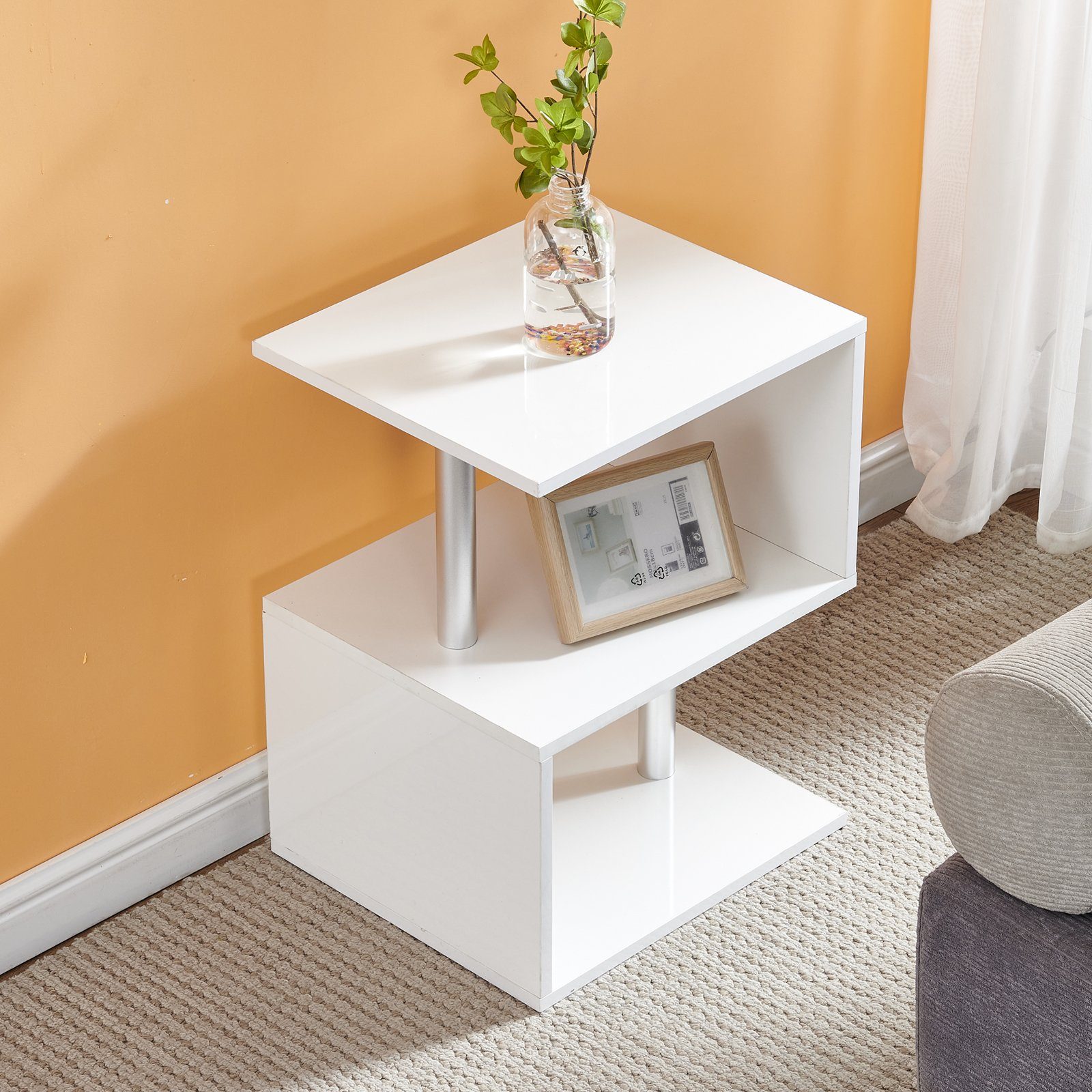 CLIPOP Nachtkommode S-Form Nachttisch, 44x38x58cm Beistelltisch mit LED