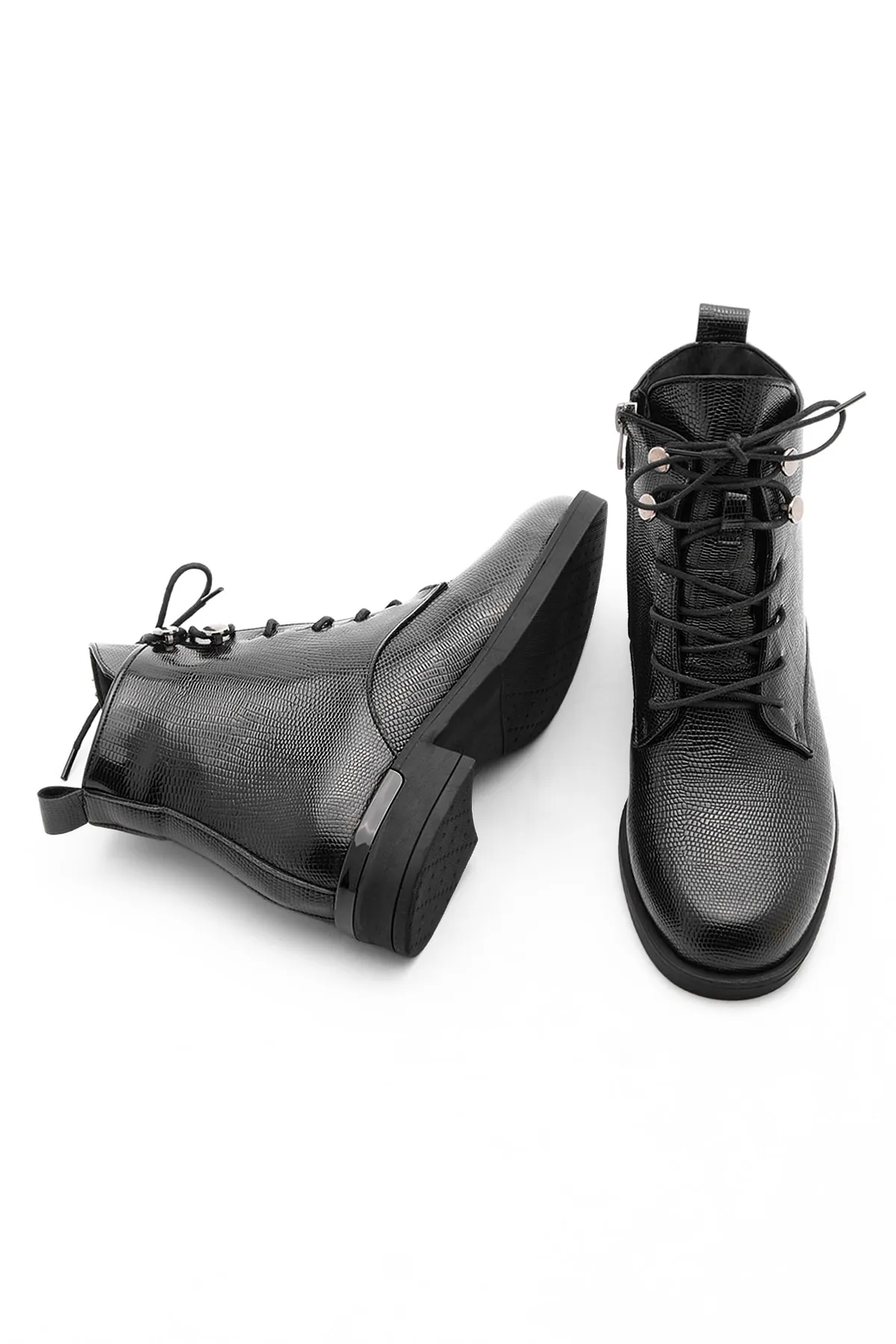 Marjin  Damenstiefel, Schnürstiefel, Reißverschluss, Ligante, Schwarz, Schlangenleder