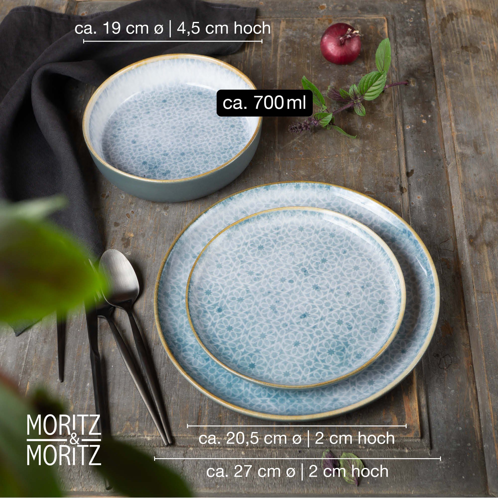 Moritz & Moritz Tafelservice TERRA Geschirrset Blau (18-tlg), 6 Personen, Kombigeschirr für 6 Personen