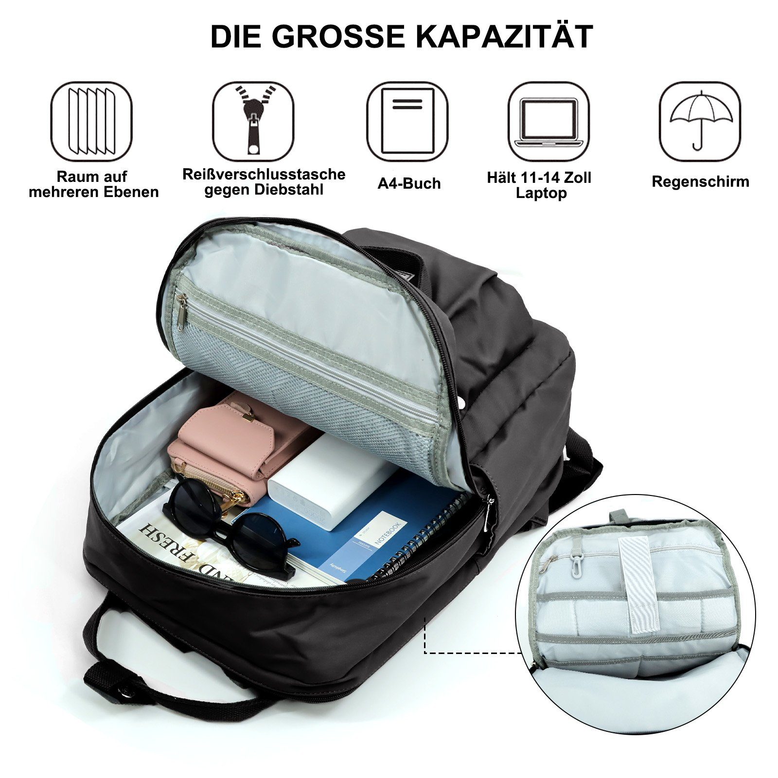TAN.TOMI Schulrucksack Schulrucksäcke Mädchen Jungen & Kinder Damen Herren, mit laptopfach für 15 Zoll Notebook, wasserdichte Schultasche