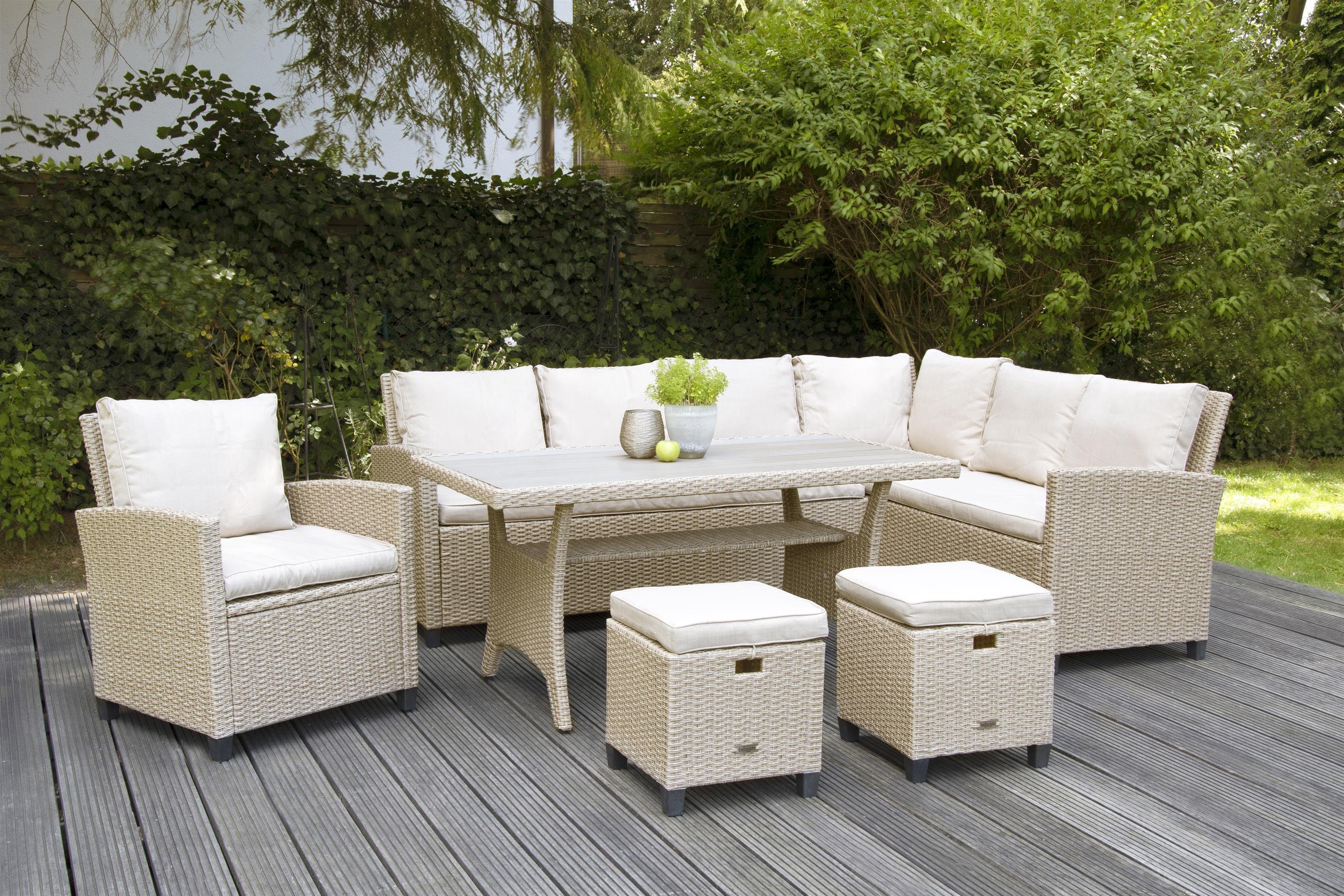 bellavista - Home&Garden® Gartenlounge-Set Gartenmöbel Set Rattan Ecklounge Madeira braun/beige, (Set, 6-tlg)