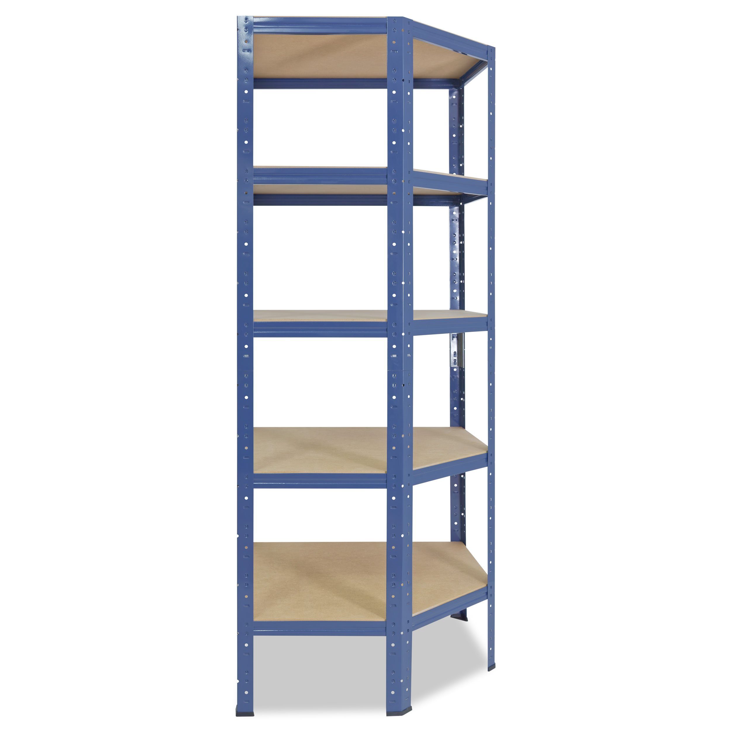 shelfplaza Eckregal HOME, 180x70x40cm blau, Metall Eckregal stehend mit 5 Böden, Corner Shelf 175kg Tragkraft Schwerlastregal Ecke, Steckregal verzinkt Eckregal Keller Garagen Regal