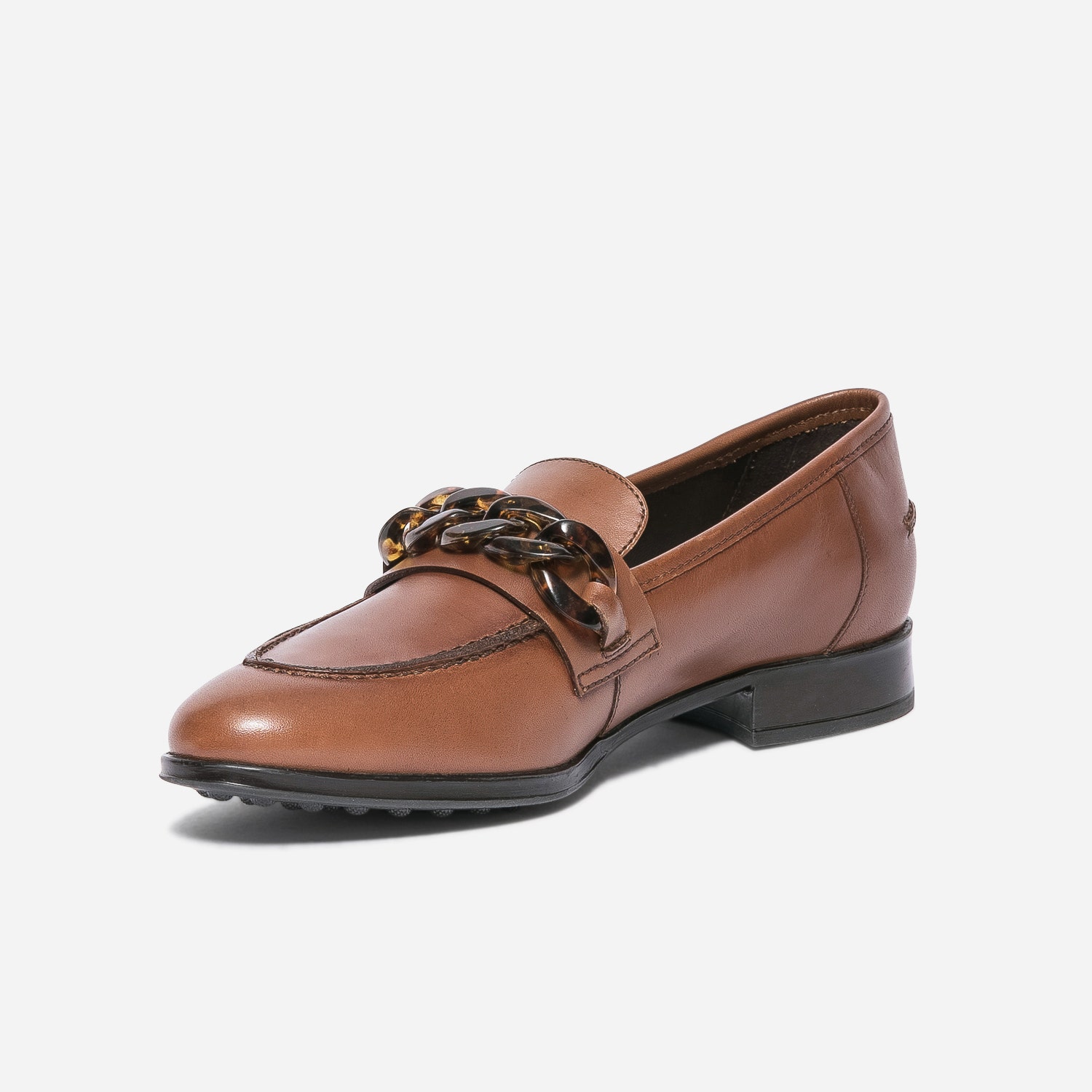 Mocassin cognac en cuir à chaîne
