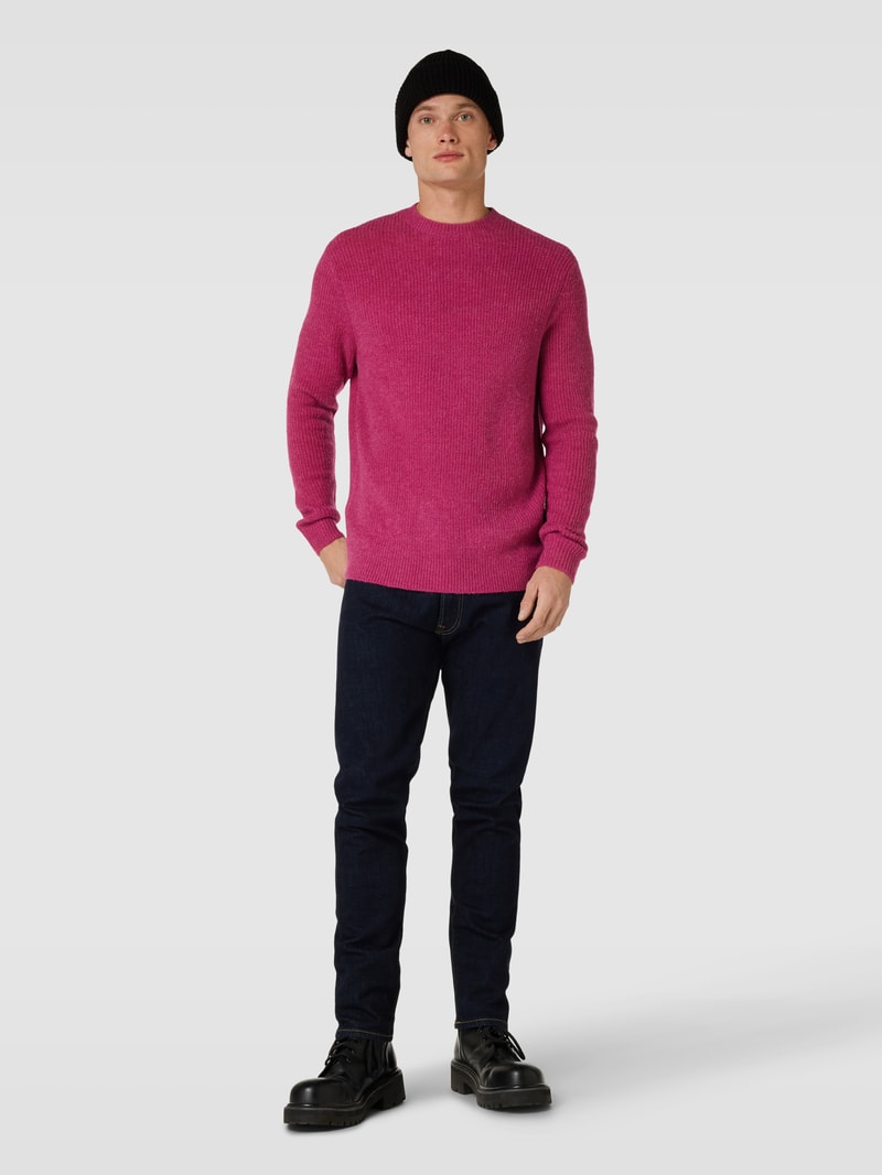 Strickpullover mit gerippten Abschlüssen in pink
