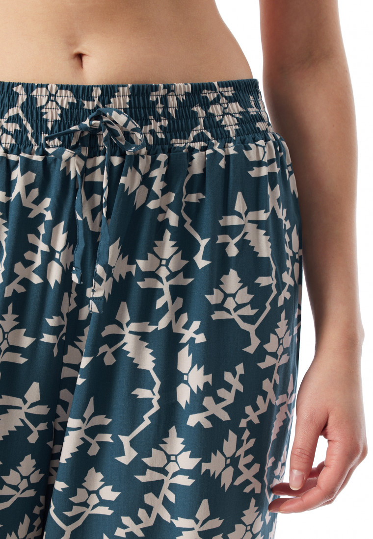 Loungehose lang Viskose Blumenprint jeansblau - Mix+Relax