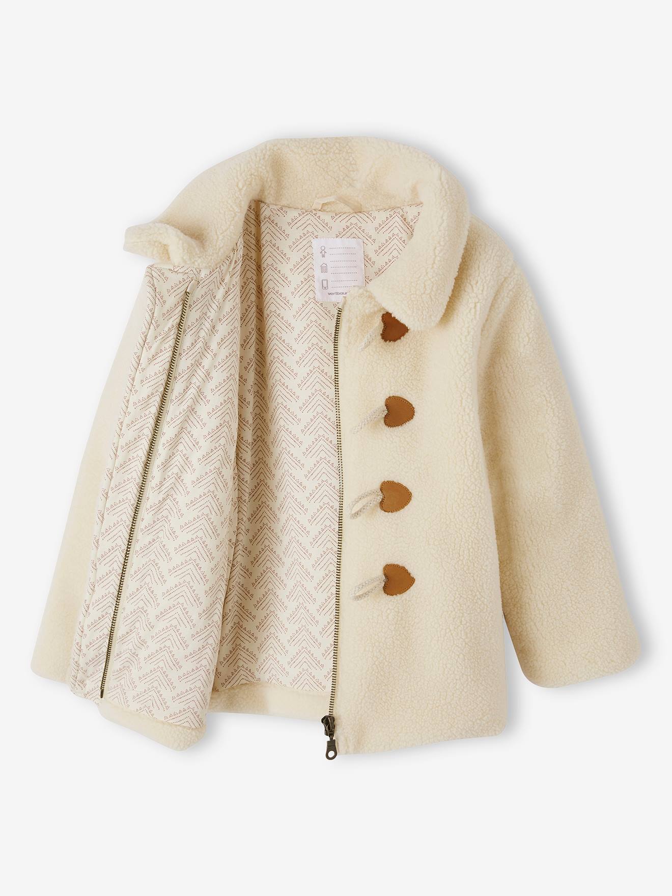 Manteau douillet en sherpa fille fermeture par brandebourgs écru