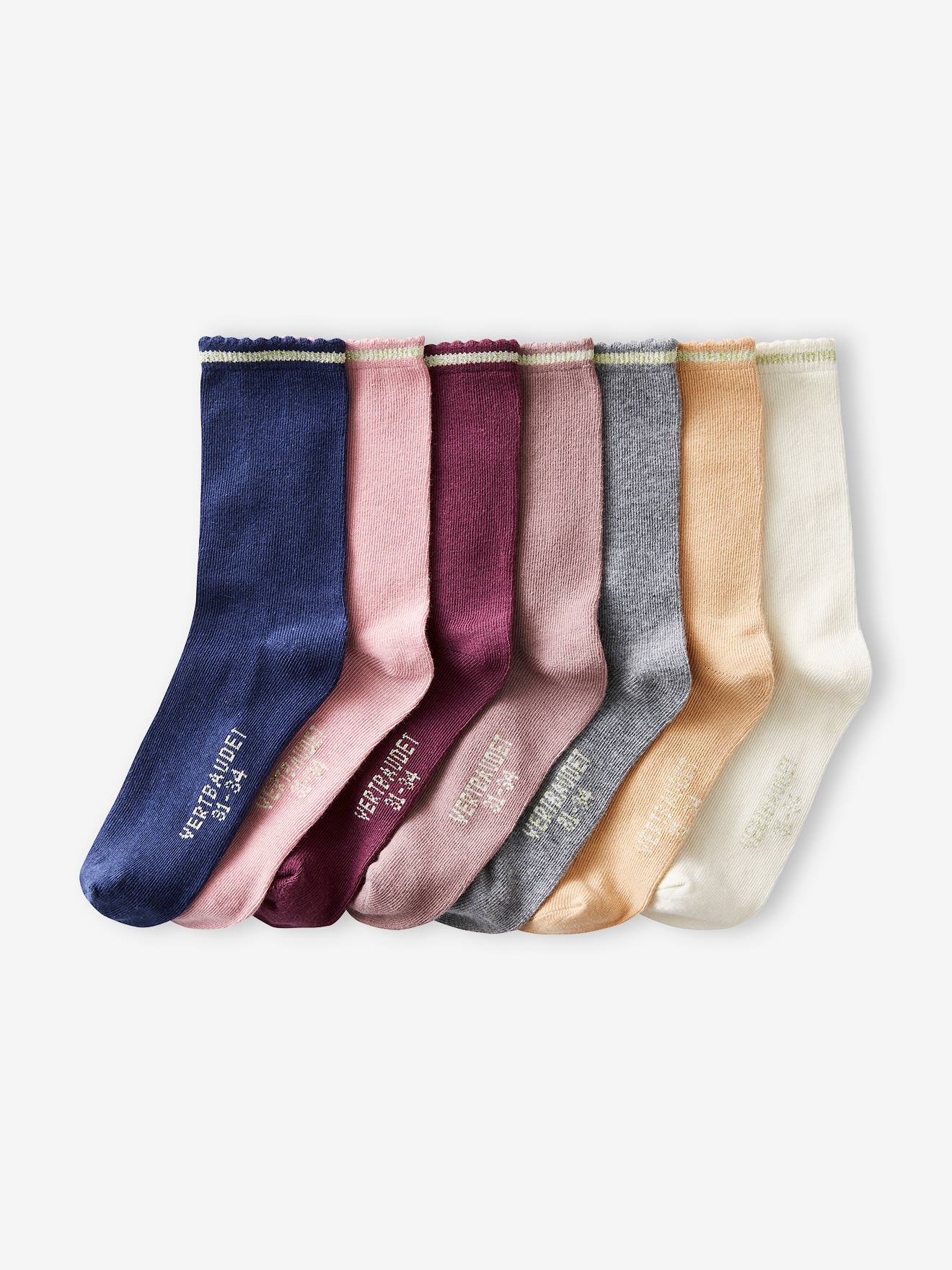 Lot de 7 paires de mi-chaussettes fille lurex BASICS lot brique
